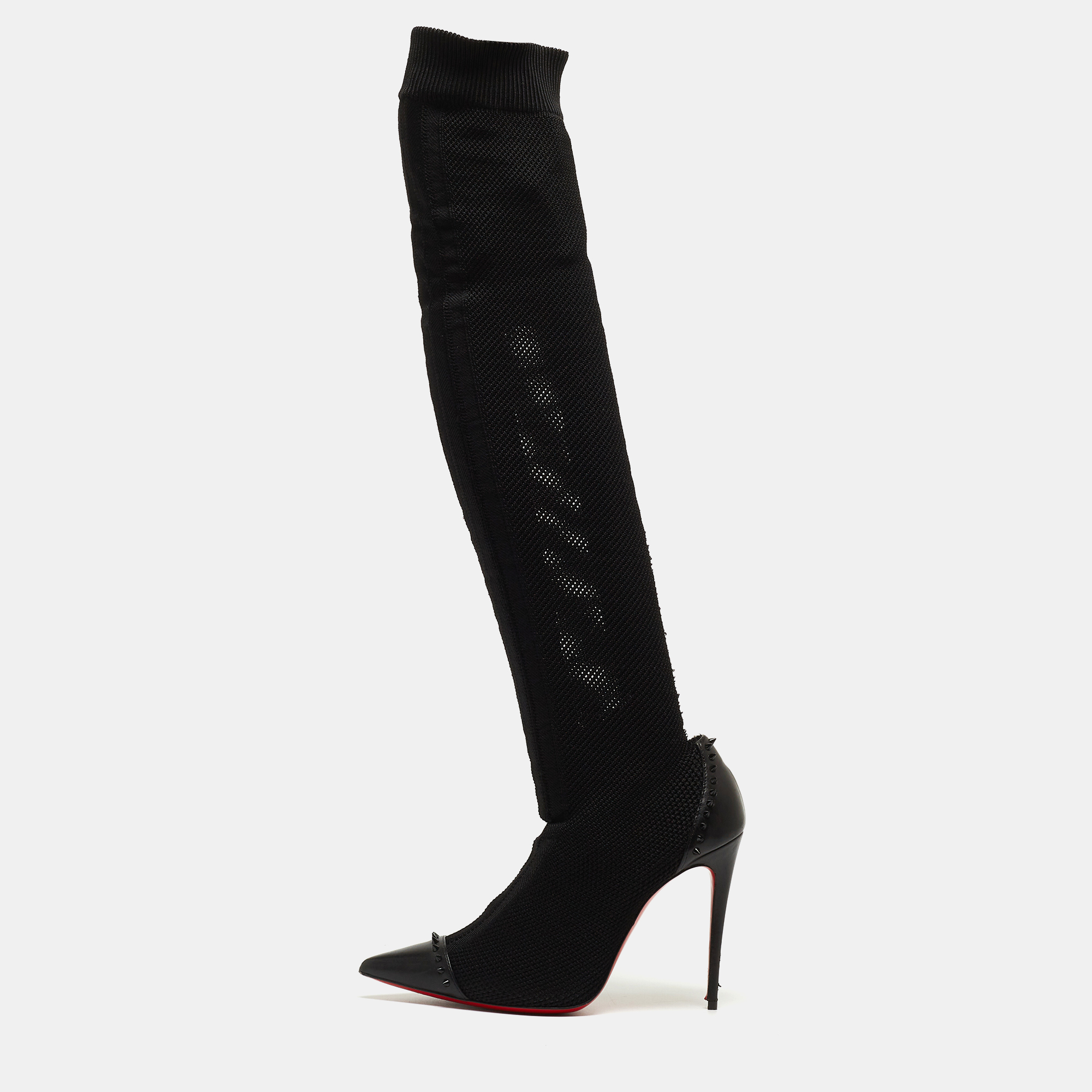 

Christian Louboutin Black Knit Fabric and Leather Souricette Knee Length Boots