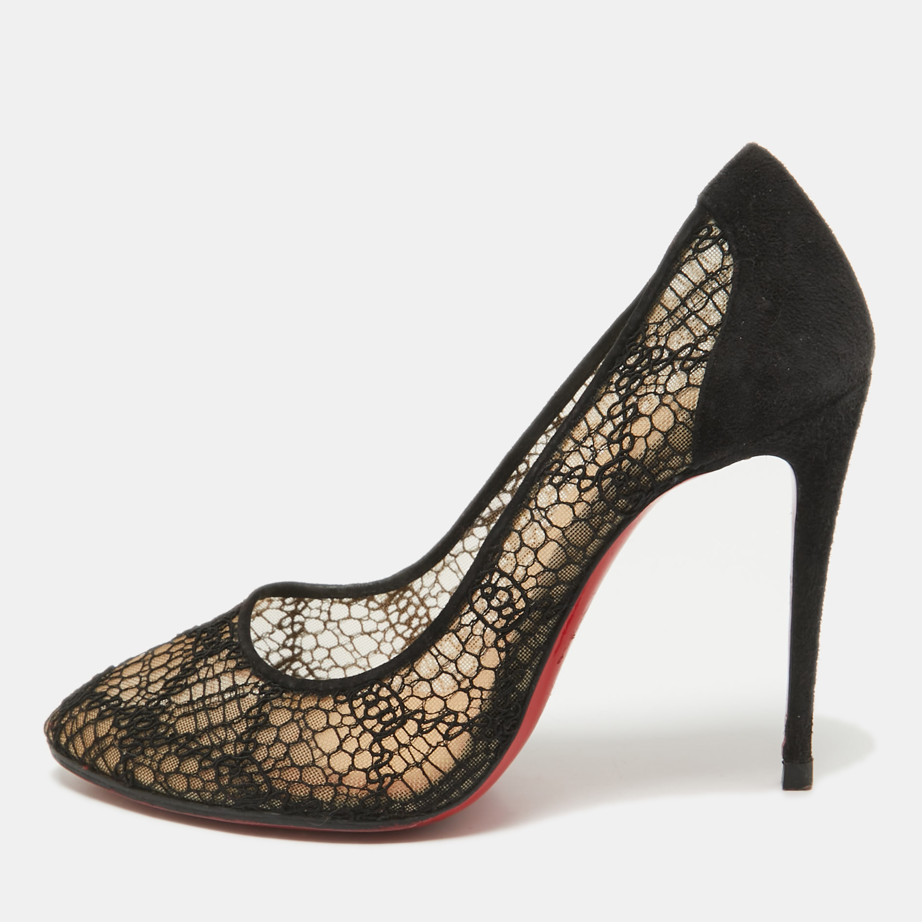 

Christian Louboutin Black Lace and Suede Eloise Pumps Size