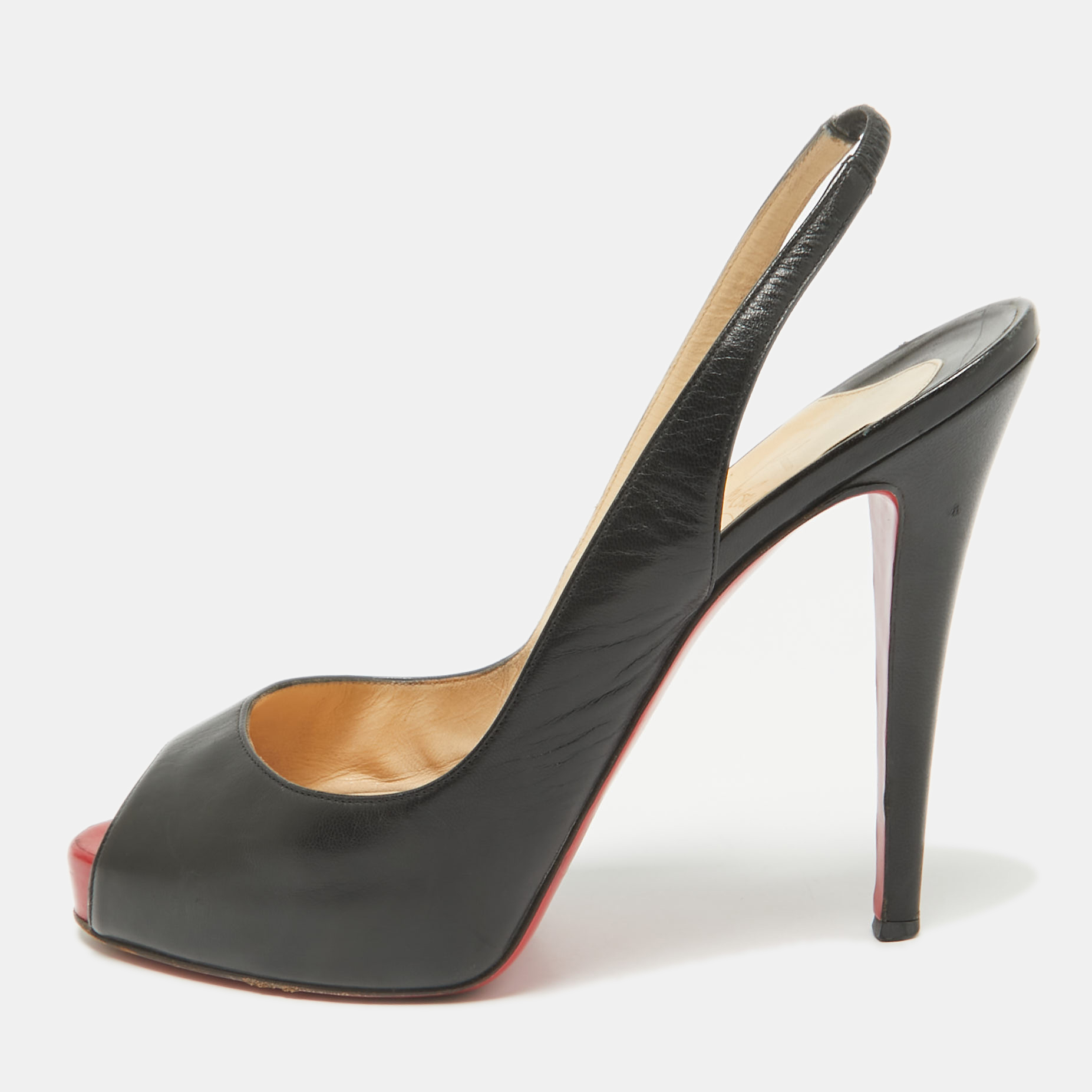 

Christian Louboutin Black Leather Private Number Peep Toe Pumps Size