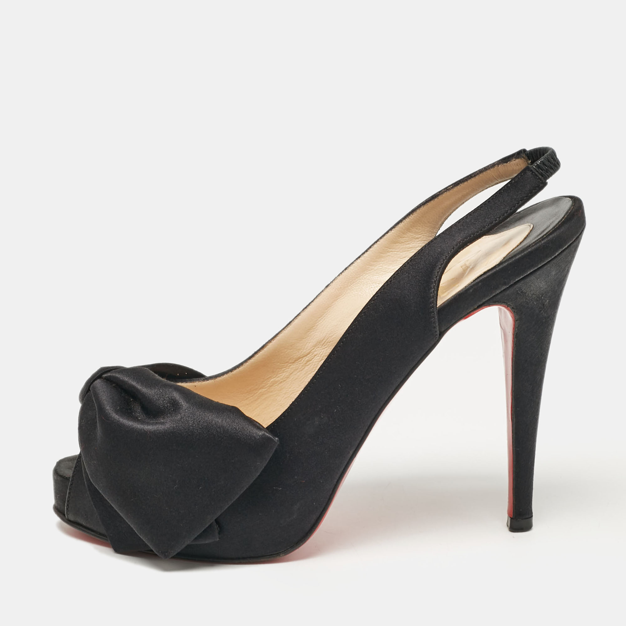 

Christian Louboutin Black Satin Bow Slingback Pumps Size