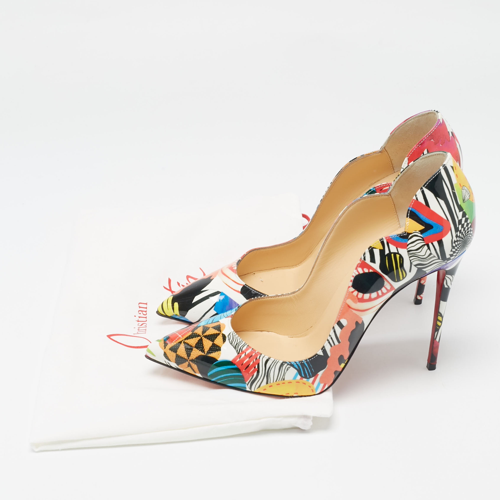 Christian Louboutin Multicolor Printed Patent Leather Hot Chick Pumps Size 39 
