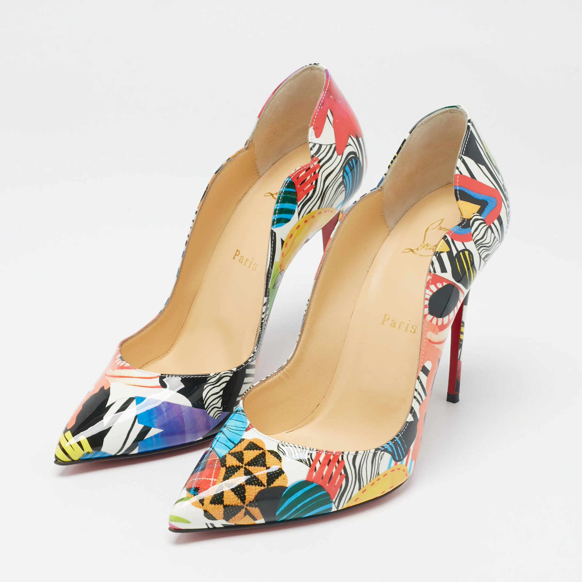 Christian Louboutin Multicolor Printed Patent Leather Hot Chick Pumps Size 39 
