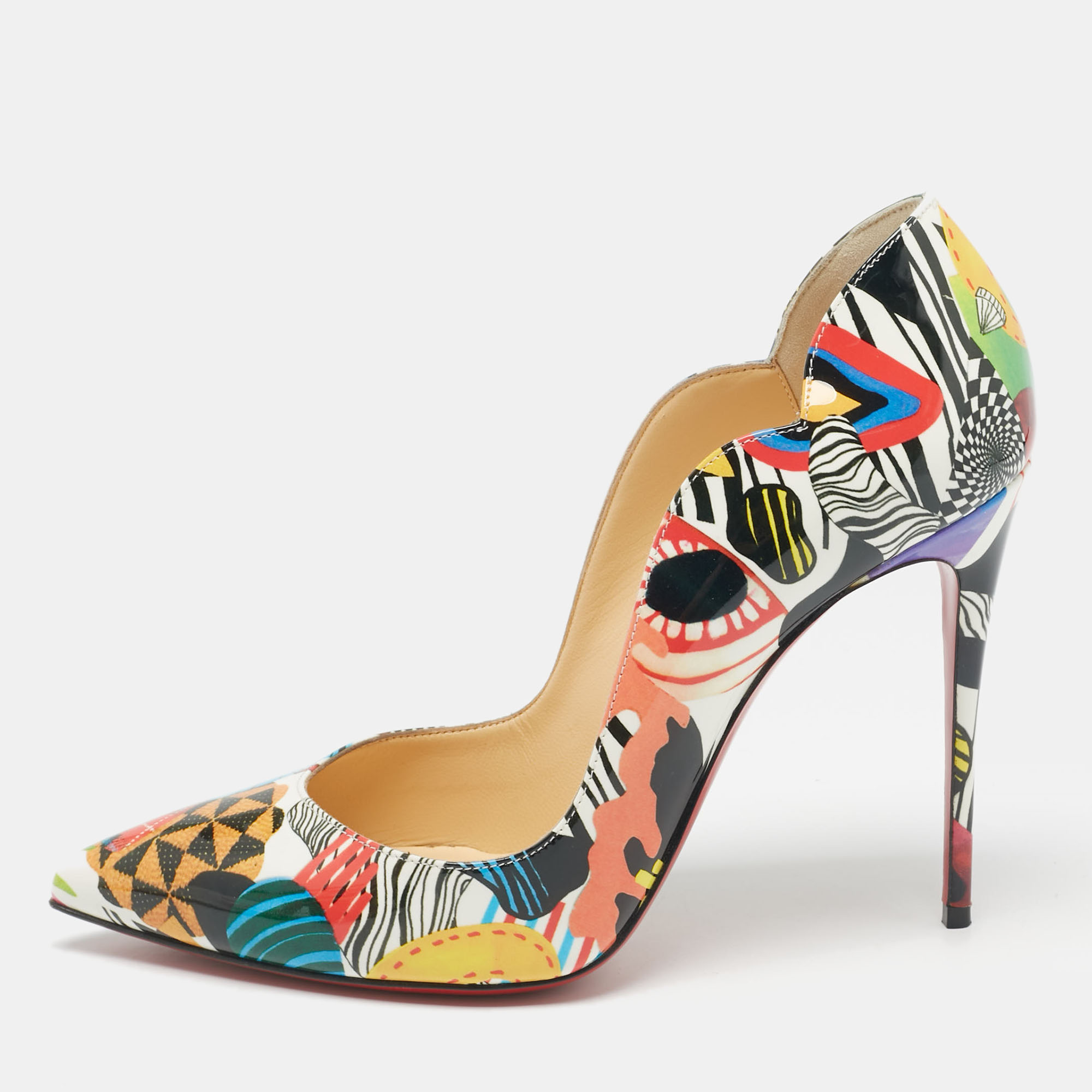 

Christian Louboutin Multicolor Printed Patent Leather Hot Chick Pumps Size