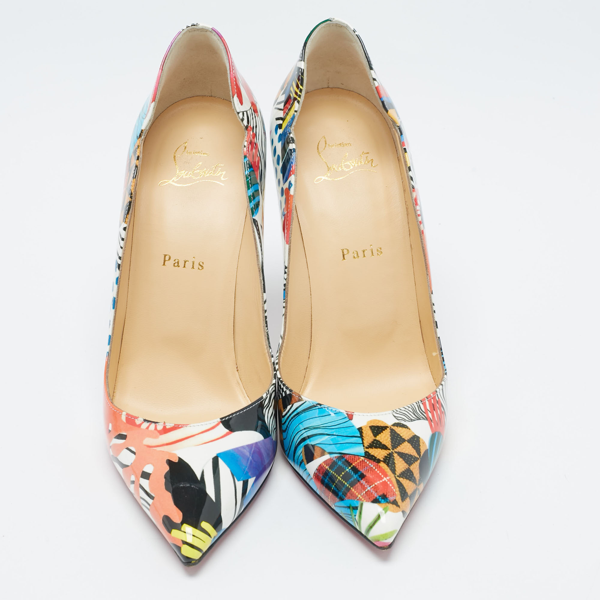 Christian Louboutin Multicolor Printed Patent Leather Hot Chick Pumps Size 39 