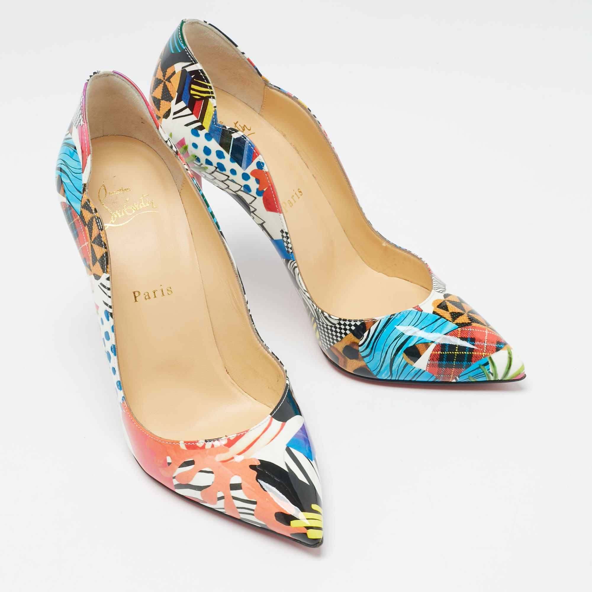 Christian Louboutin Multicolor Printed Patent Leather Hot Chick Pumps Size 39 