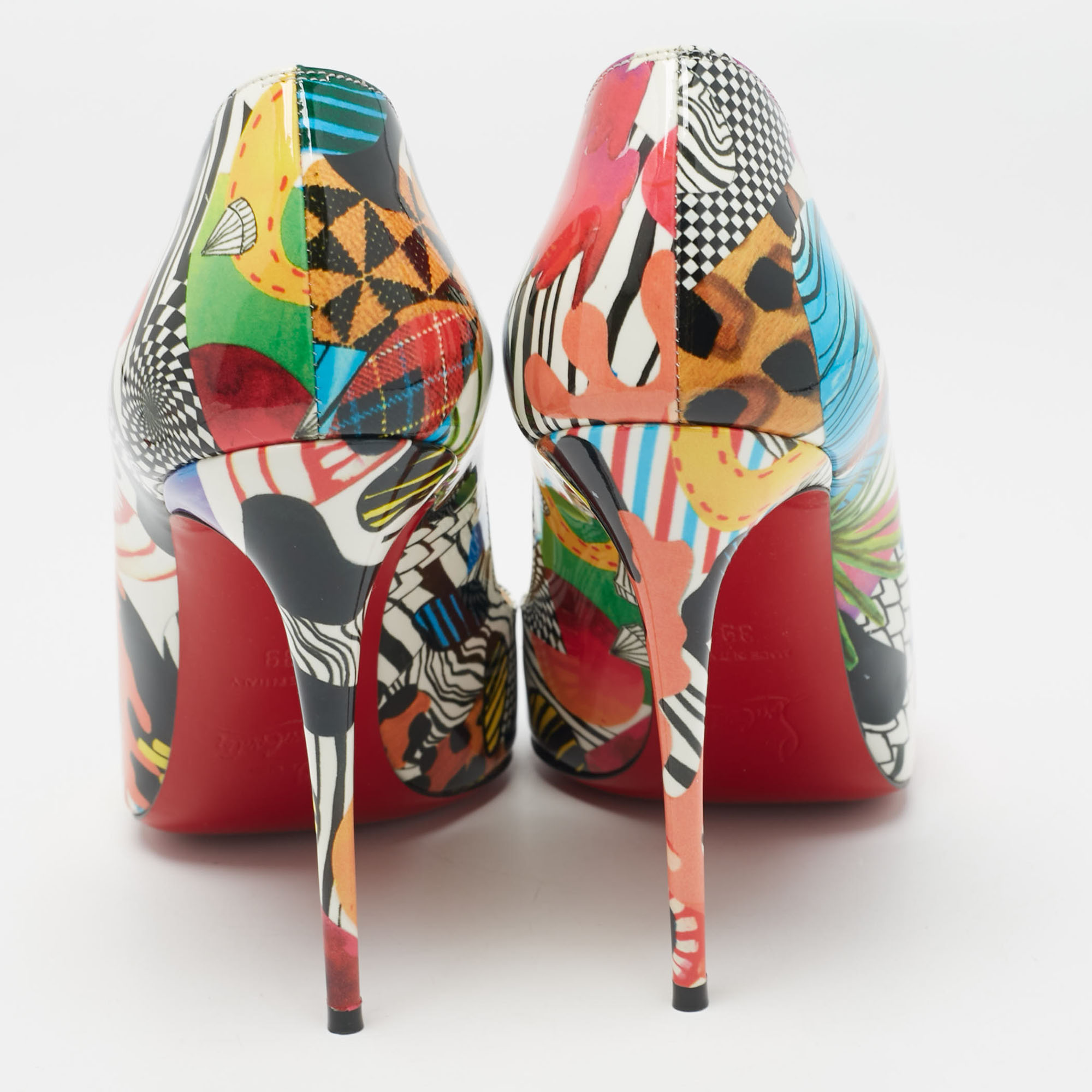 Christian Louboutin Multicolor Printed Patent Leather Hot Chick Pumps Size 39 