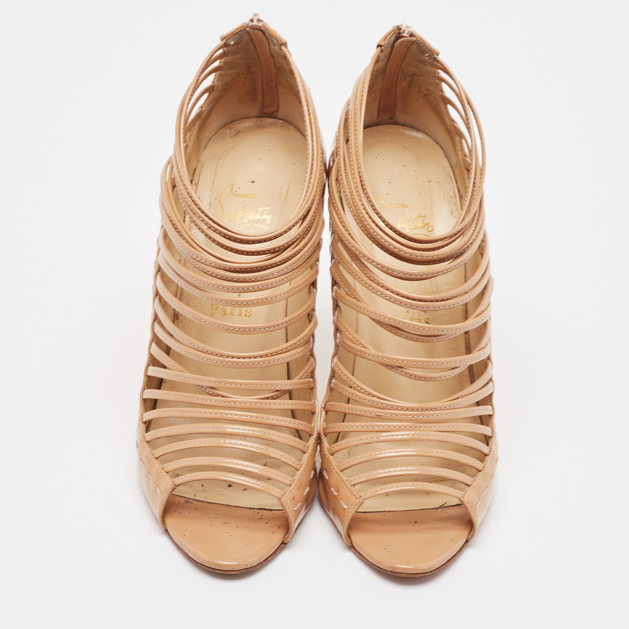 Christian Louboutin Beige Patent Leather Gortik Ankle Boots 39.5 