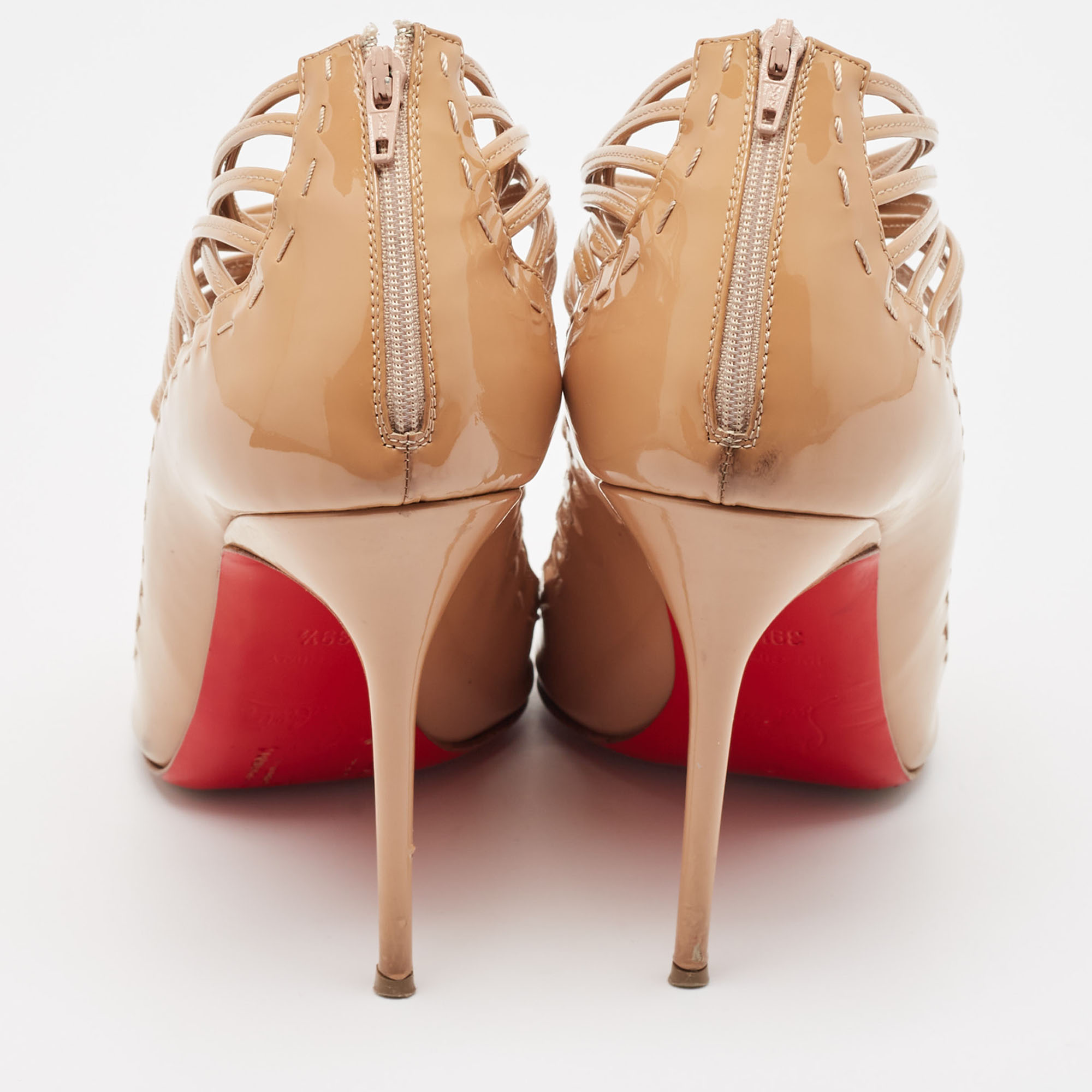 Christian Louboutin Beige Patent Leather Gortik Ankle Boots 39.5 