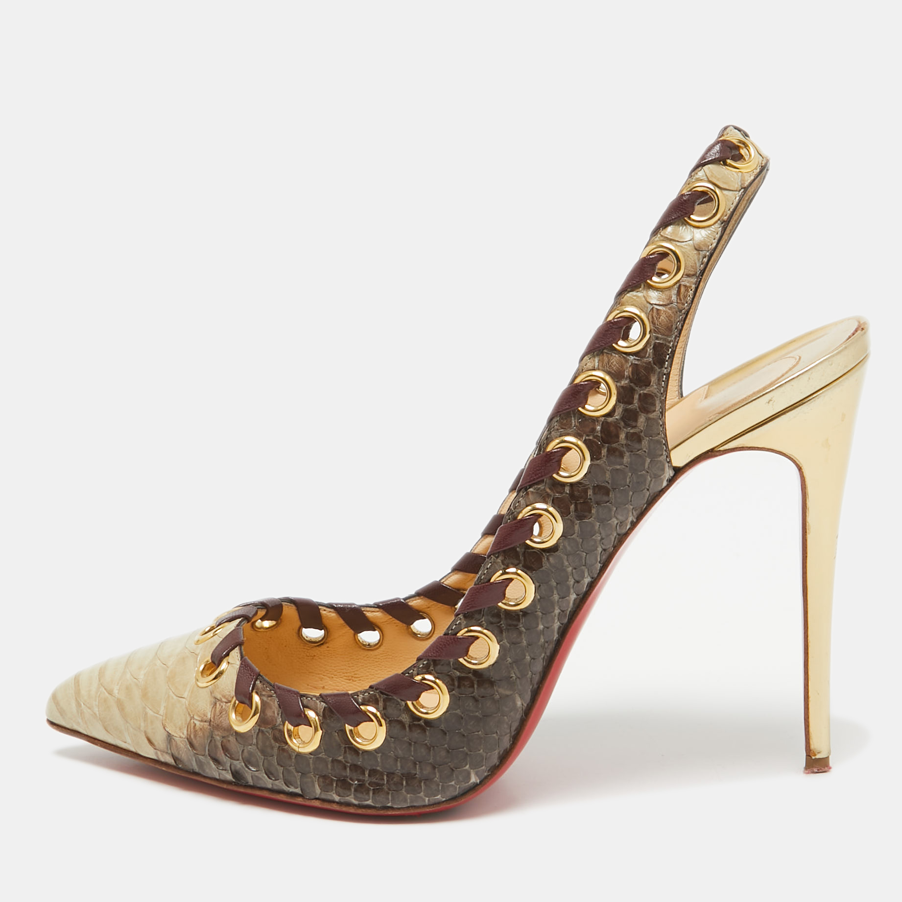 

Christian Louboutin Grey/Beige Python Ostri Slingback Pumps Size