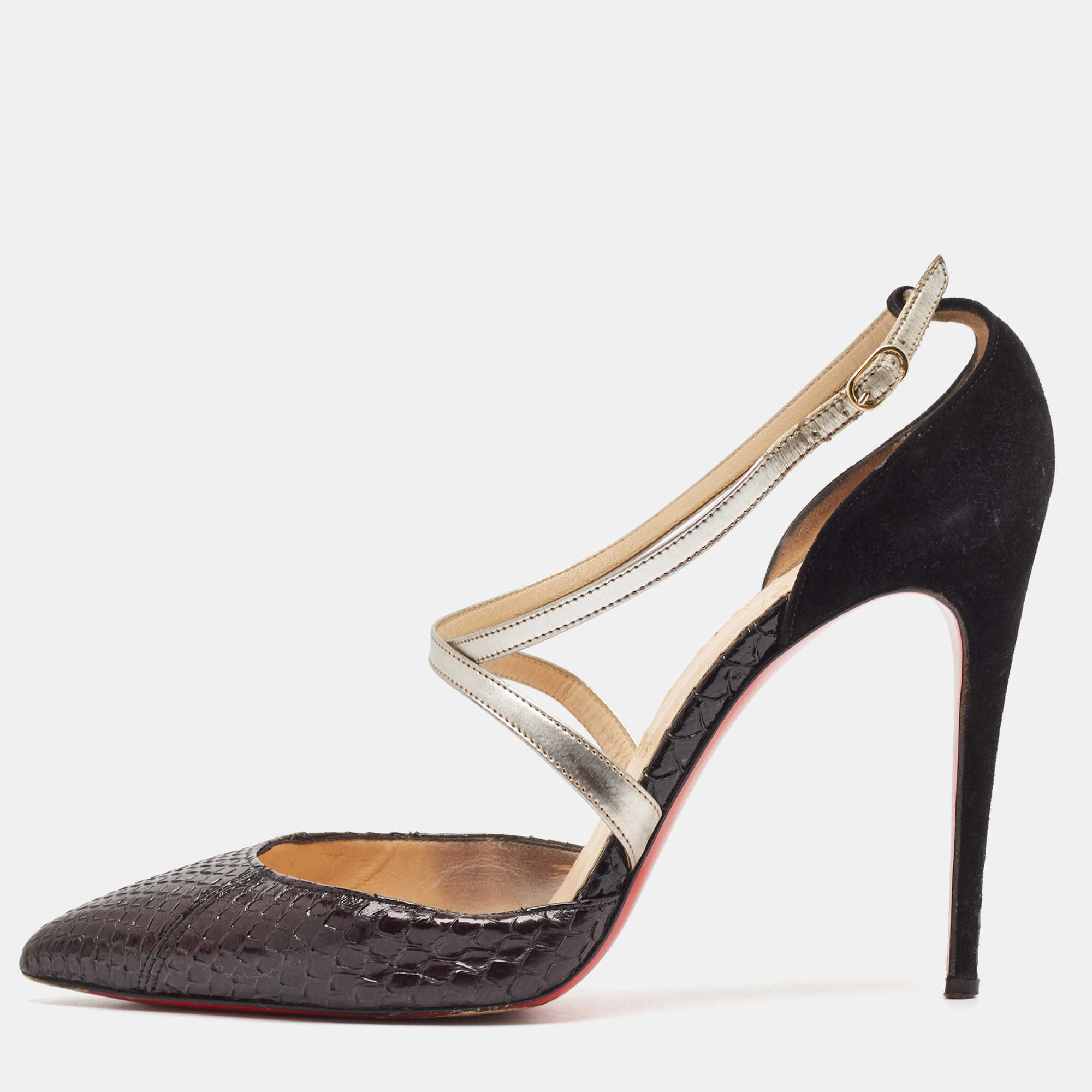 

Christian Louboutin Black Python and Suede Cross Blake Pumps Size