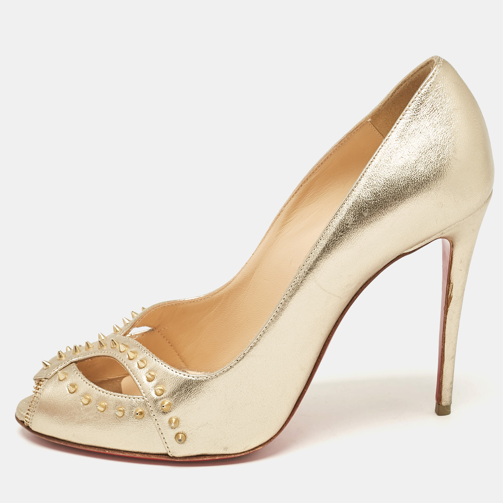 

Christian Louboutin Gold Leather Cagouletta Spike Pumps Size