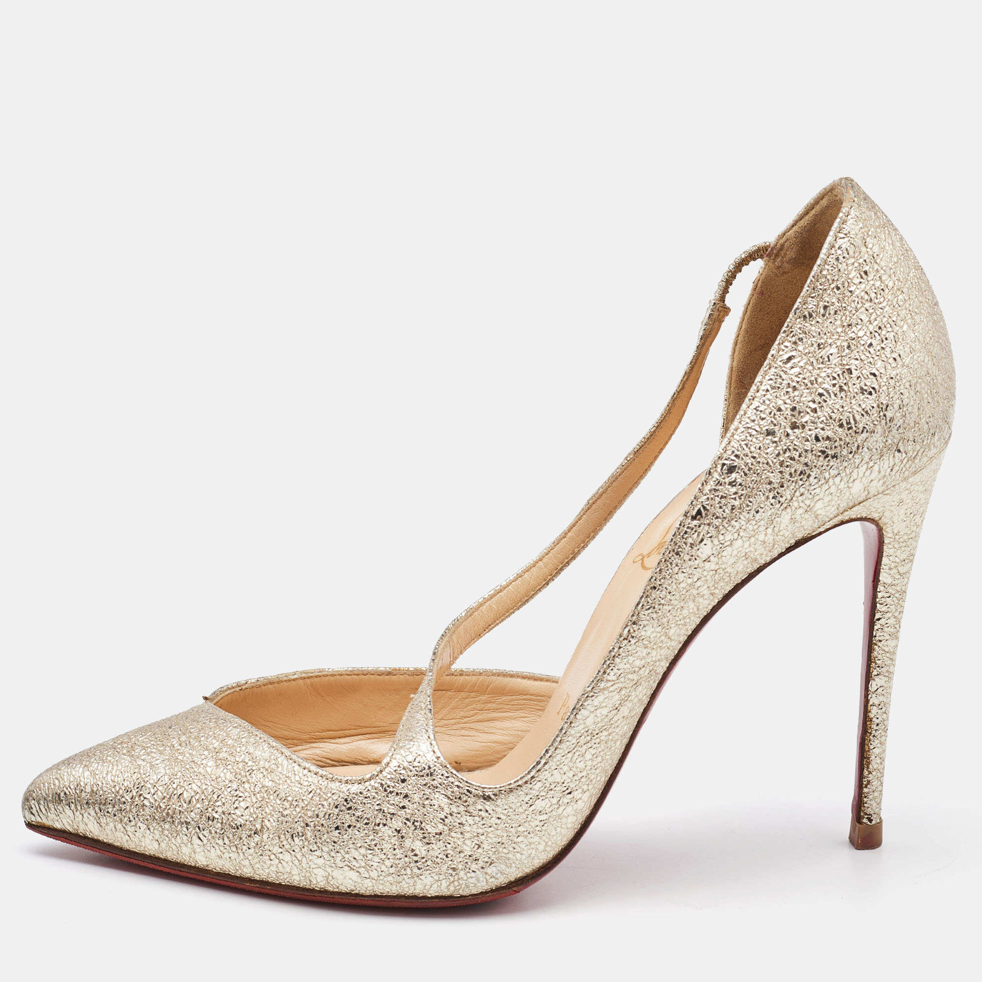 

Christian Louboutin Gold Textured Leather Jumping Pumps Size