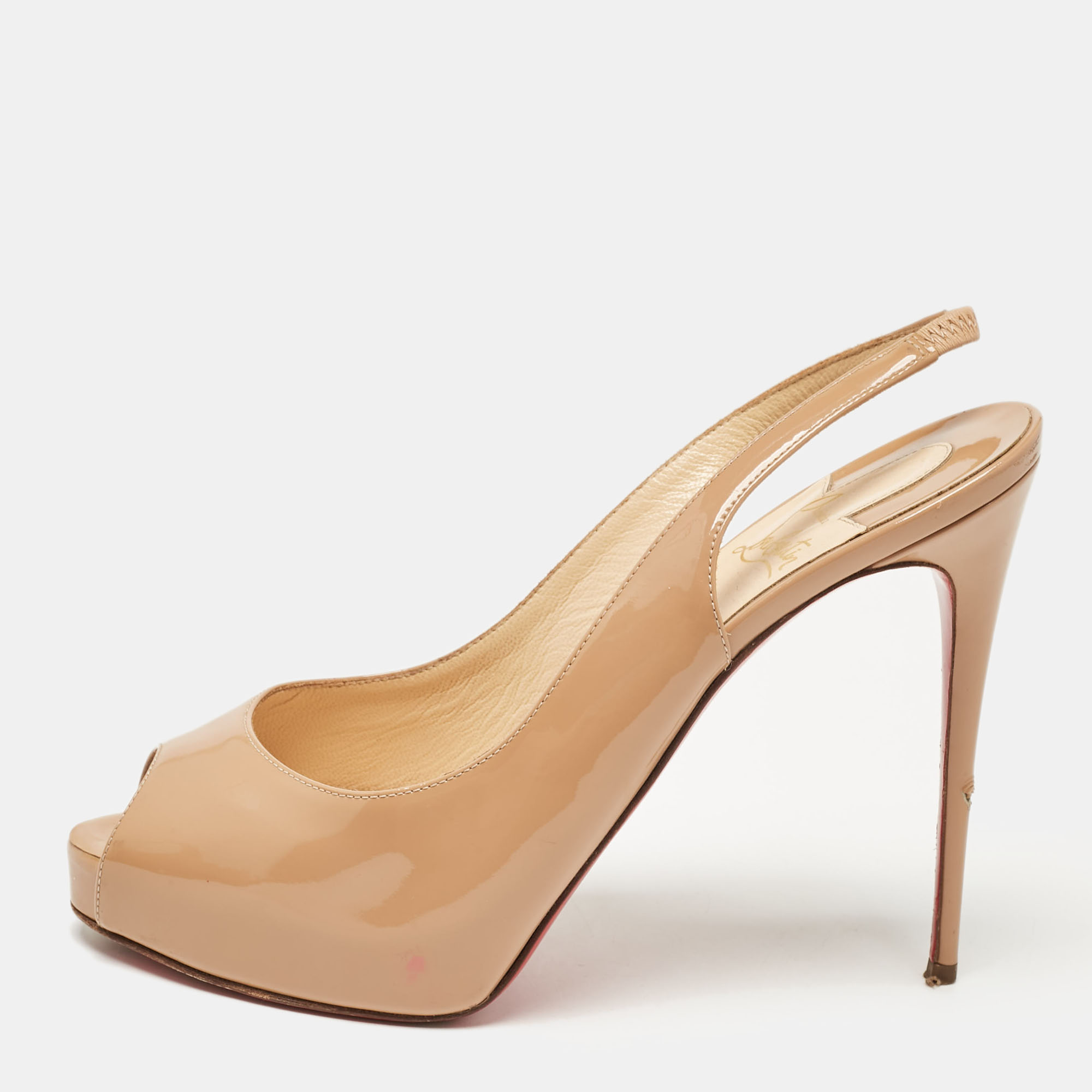 

Christian Louboutin Beige Patent Leather Private Number Slingback Pumps Size