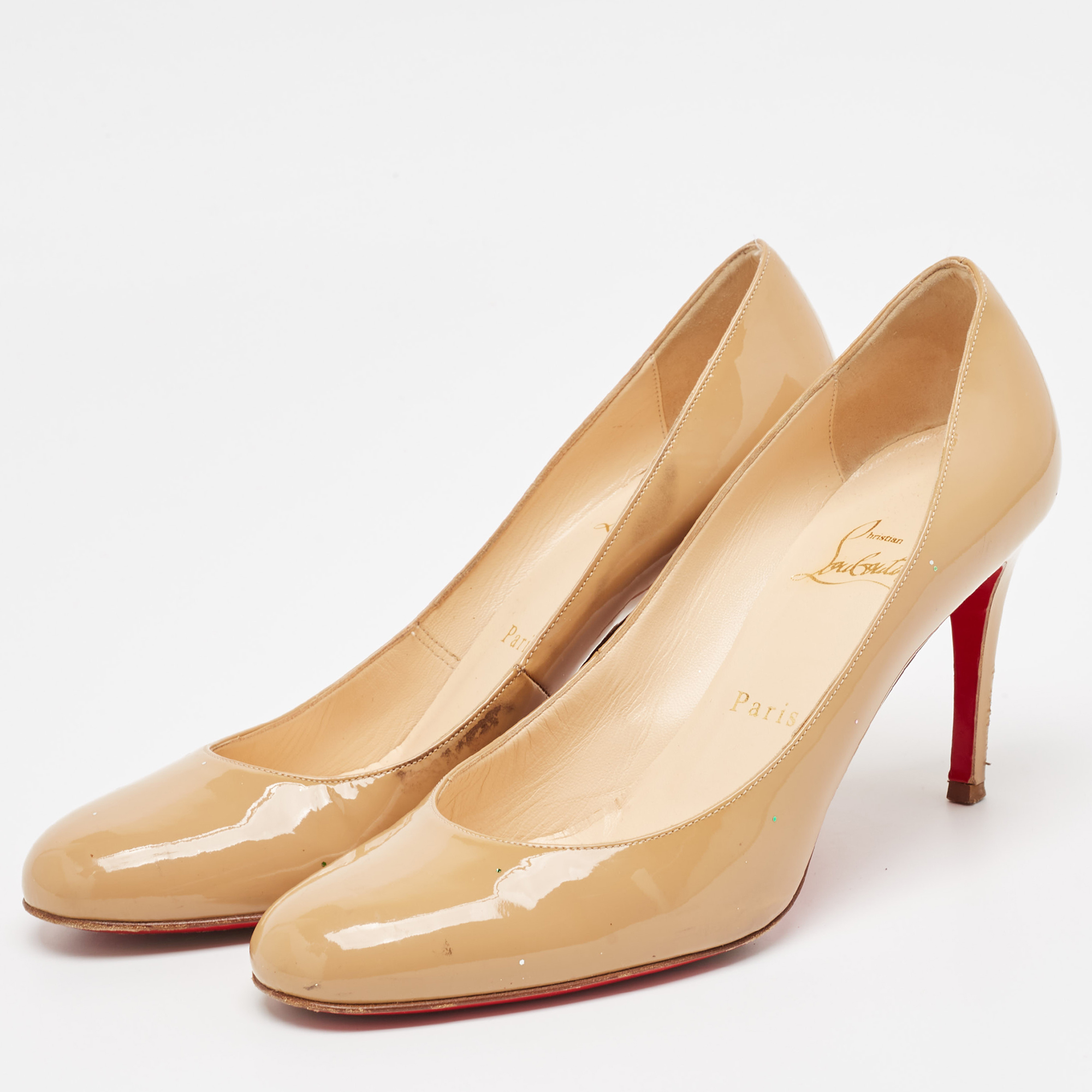 Christian Louboutin Beige Patent Leather Simple Pumps Size 38 