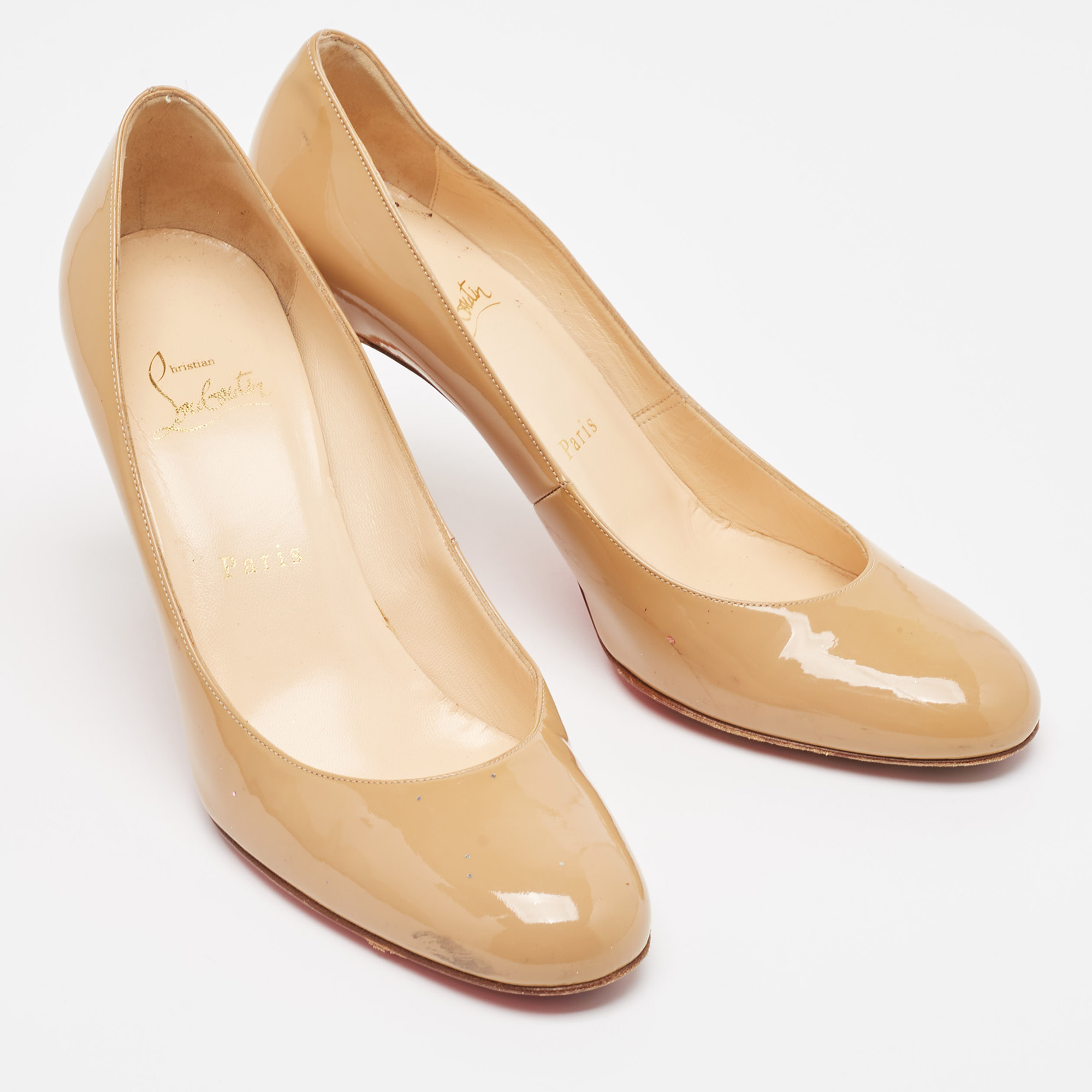 Christian Louboutin Beige Patent Leather Simple Pumps Size 38 