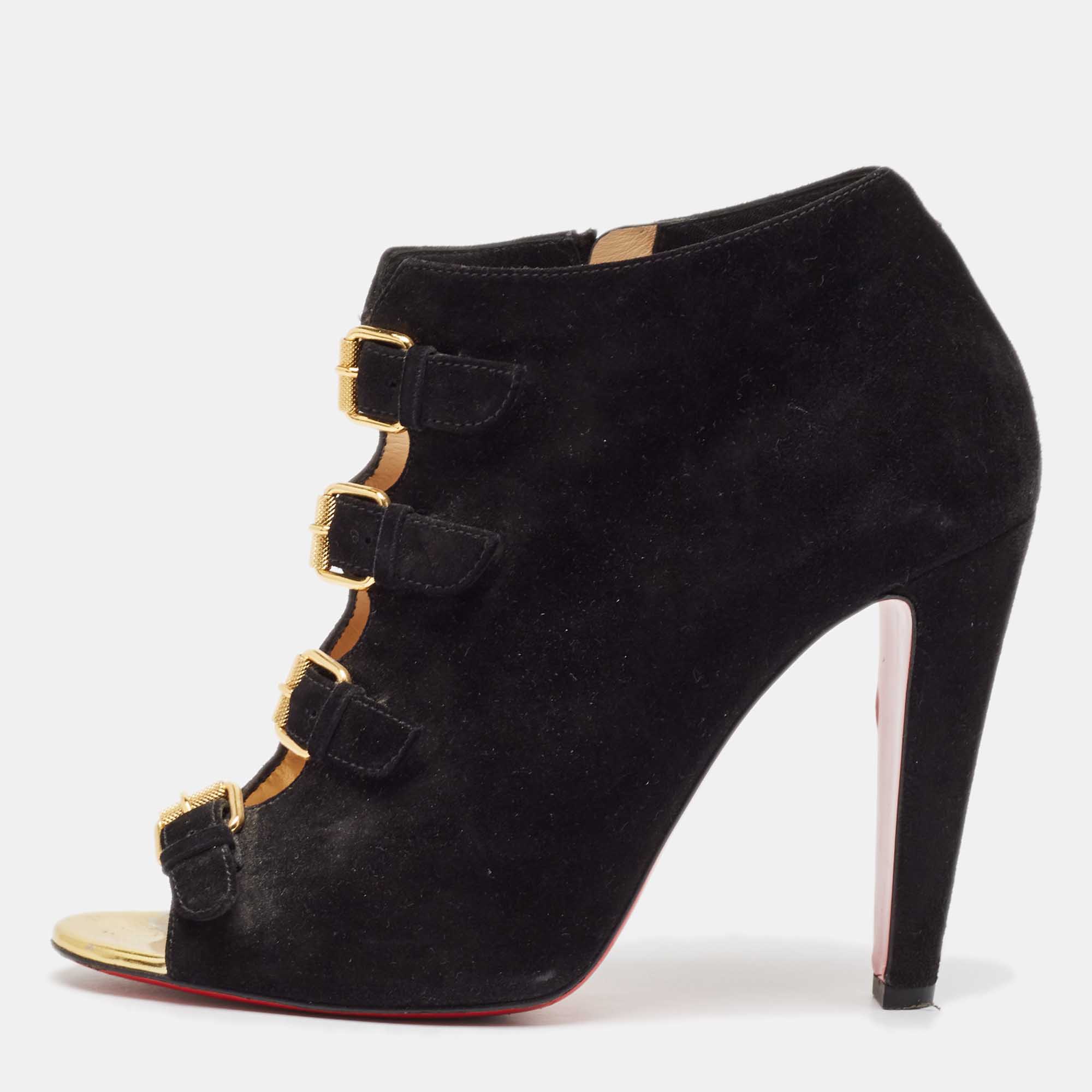 Pre-owned Christian Louboutin Black Suede Ankle Length Boots Size 40