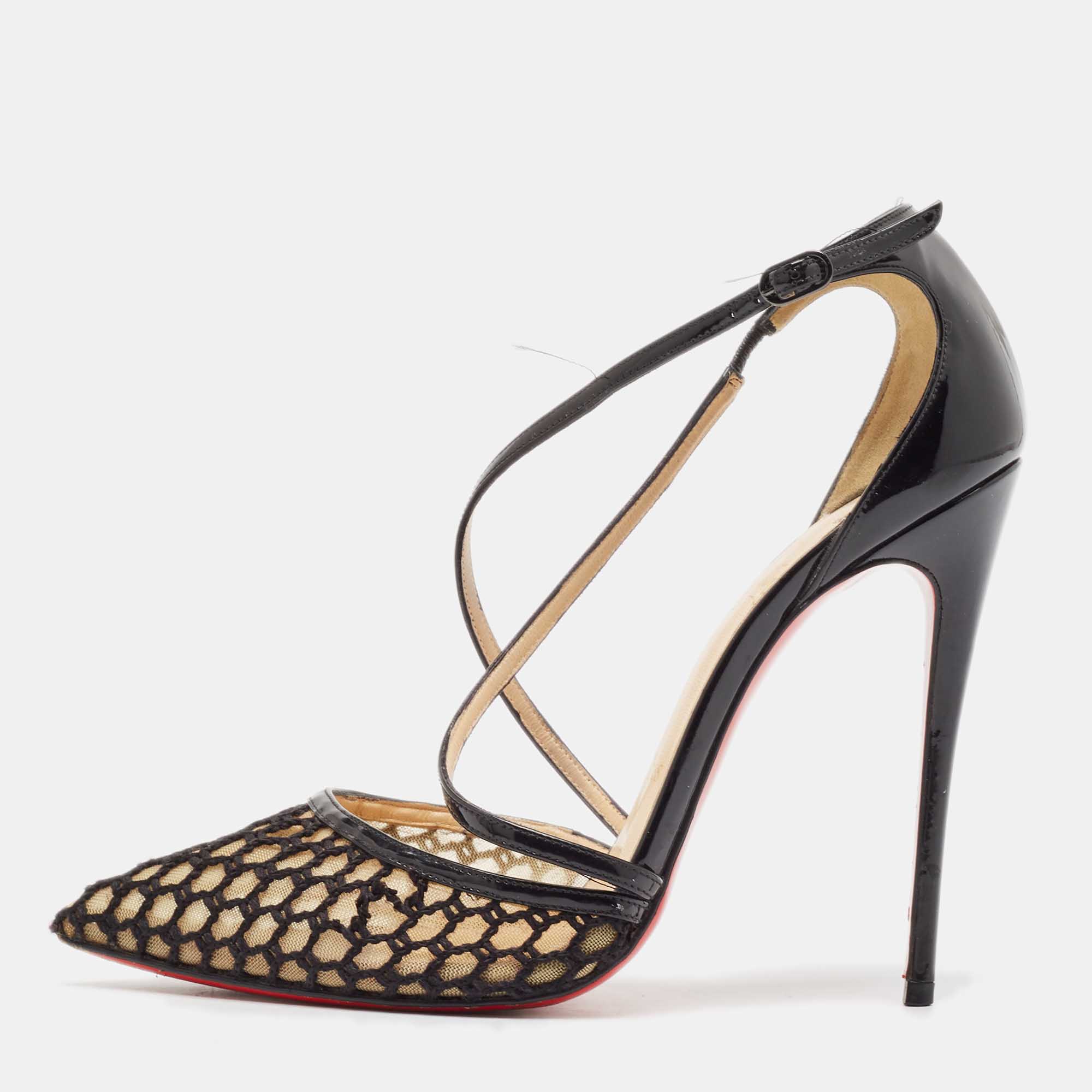 

Christian Louboutin Black Mesh and Patent Blake 120 Pumps Size