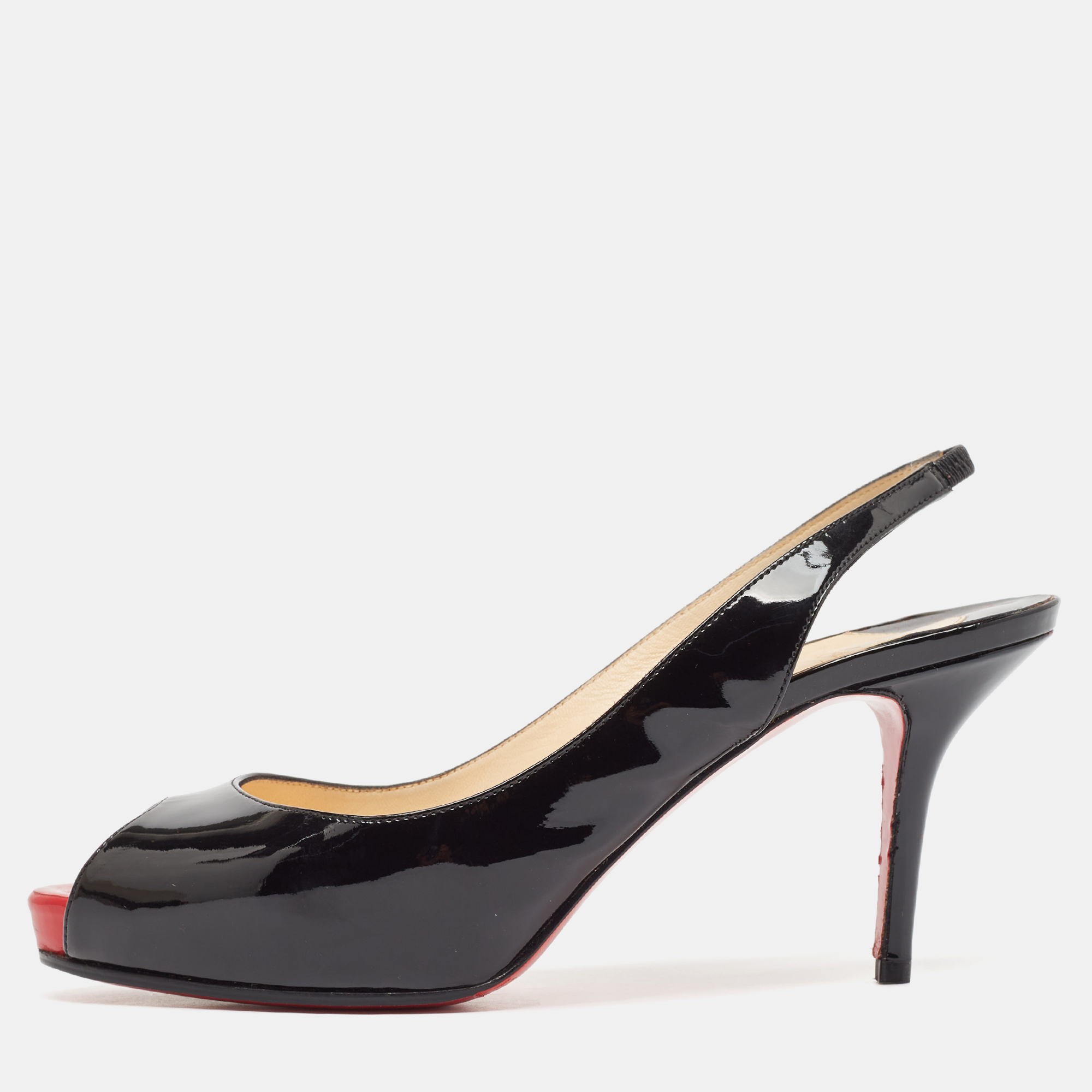 

Christian Louboutin Black Patent Leather Flo Sling Pumps Size