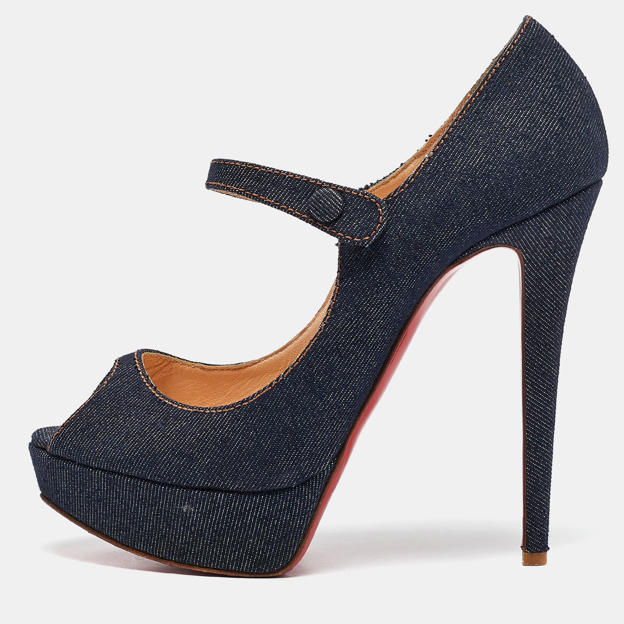 

Christian Louboutin Navy Blue Denim Zeppa Mary Jane Pumps Size