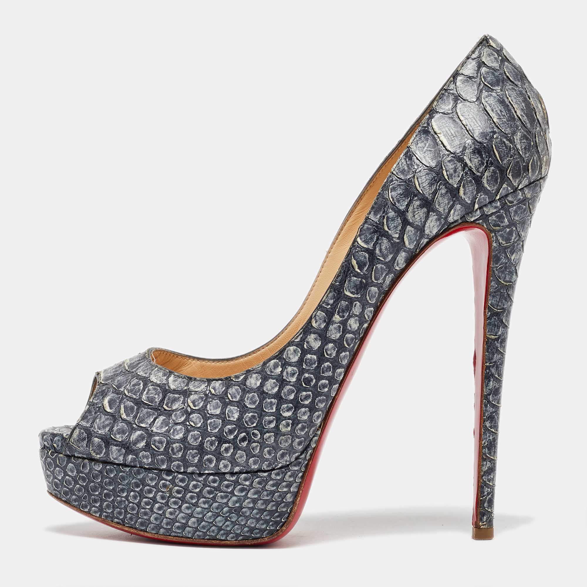 

Christian Louboutin Grey Python Lady Peep Platform Pumps Size