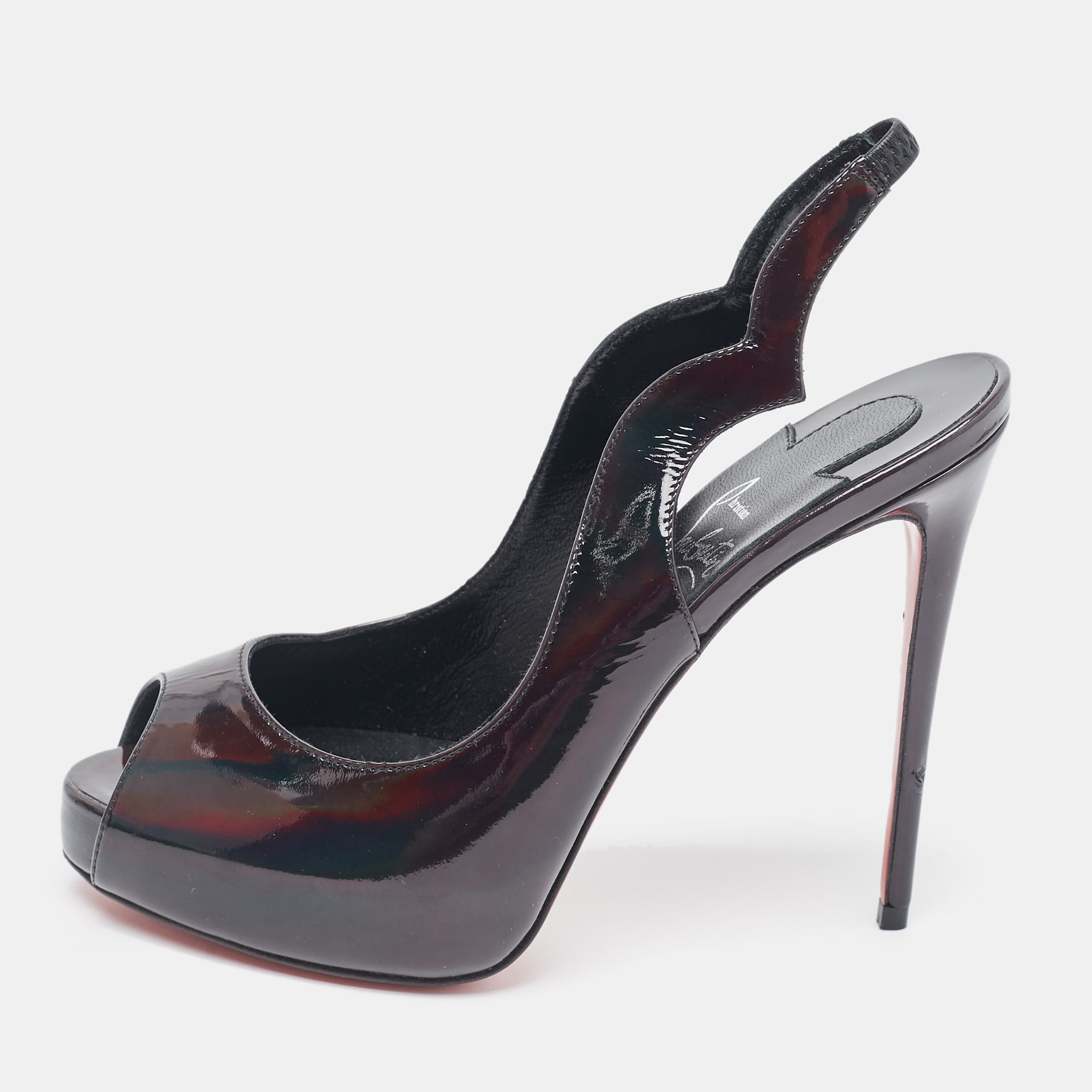 

Christian Louboutin Black Patent Leather Hot Chick Slingback Pumps Size