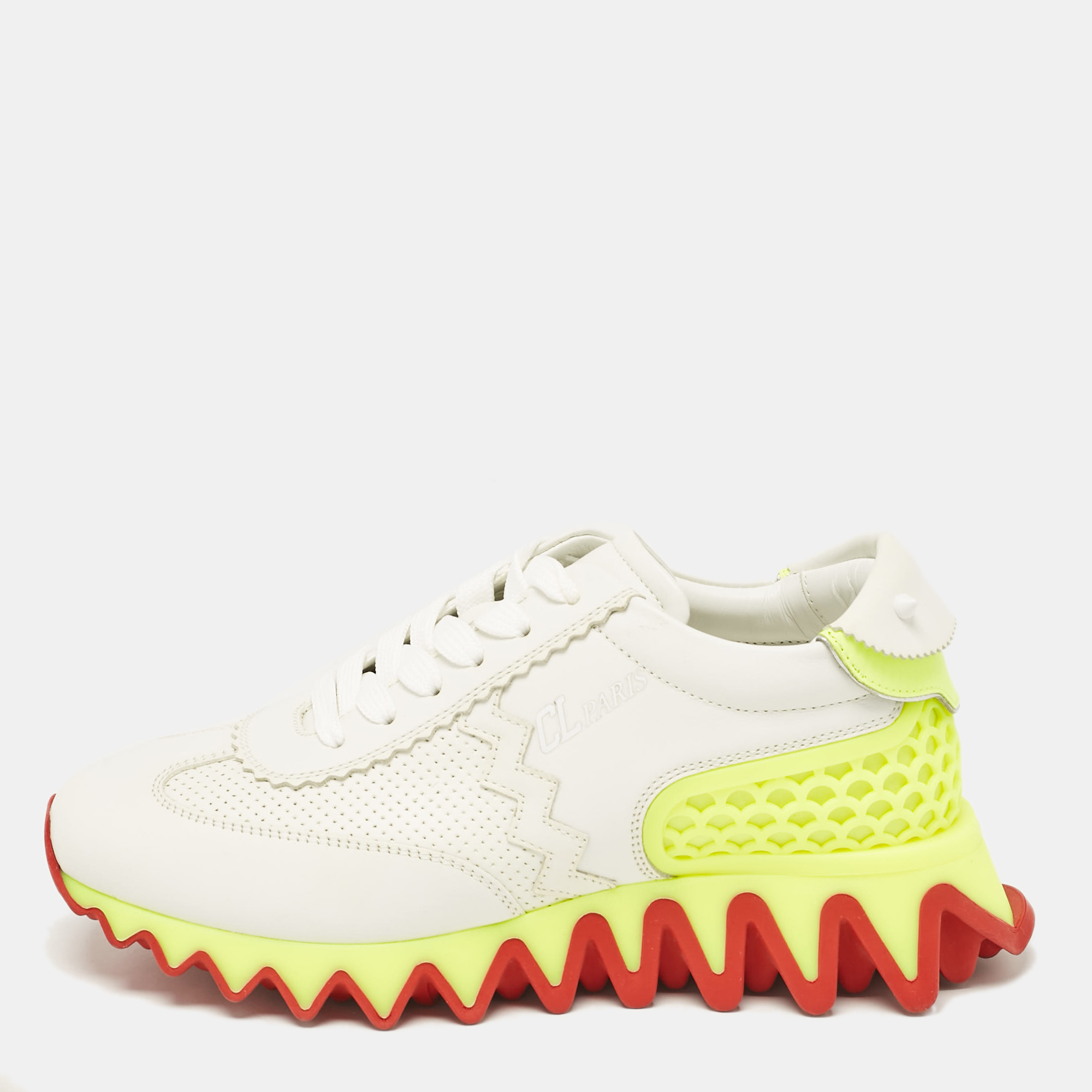 

Christian Louboutin White Leather Loubi Shark Lace Up Sneakers Size