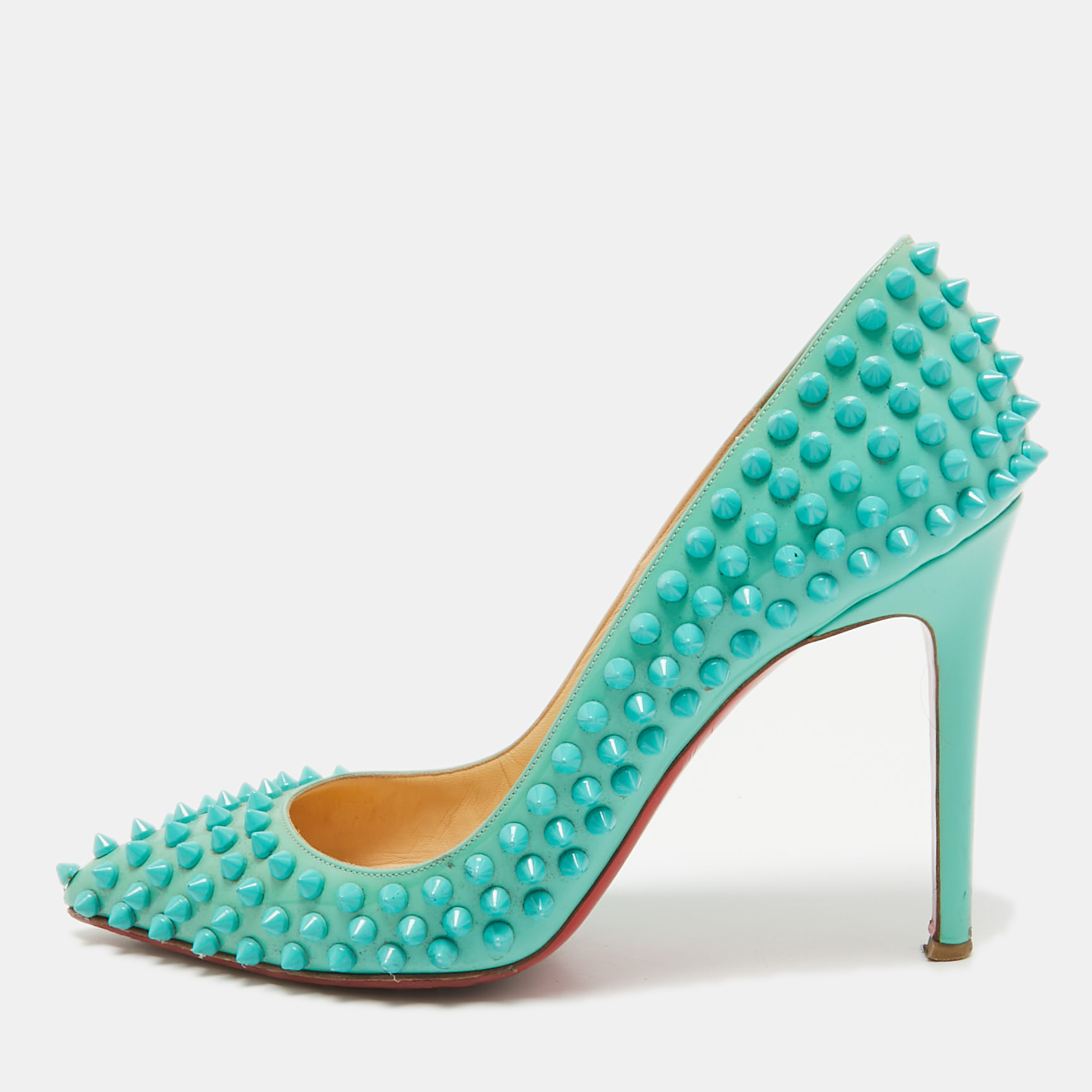 

Christian Louboutin Green Patent Leather Pigalle Spikes Pumps Size