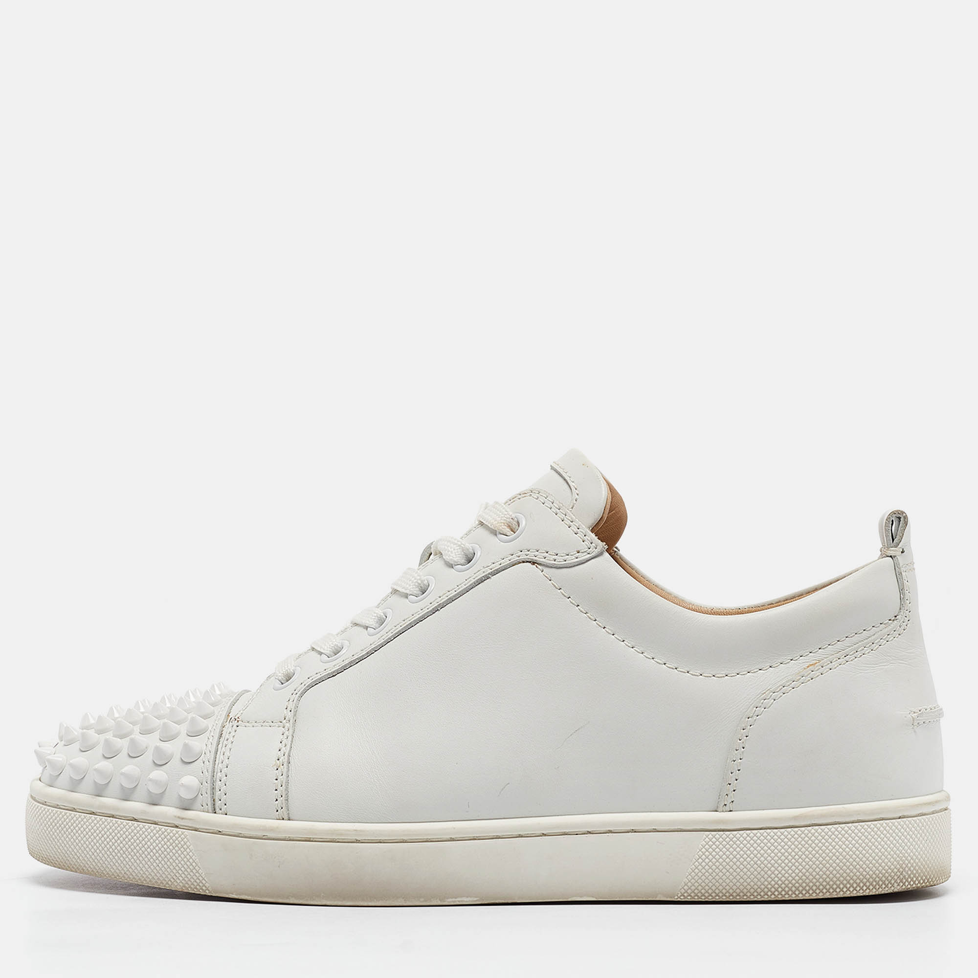 

Christian Louboutin White Leather Louis Junior Spikes Low Top Sneakers Size