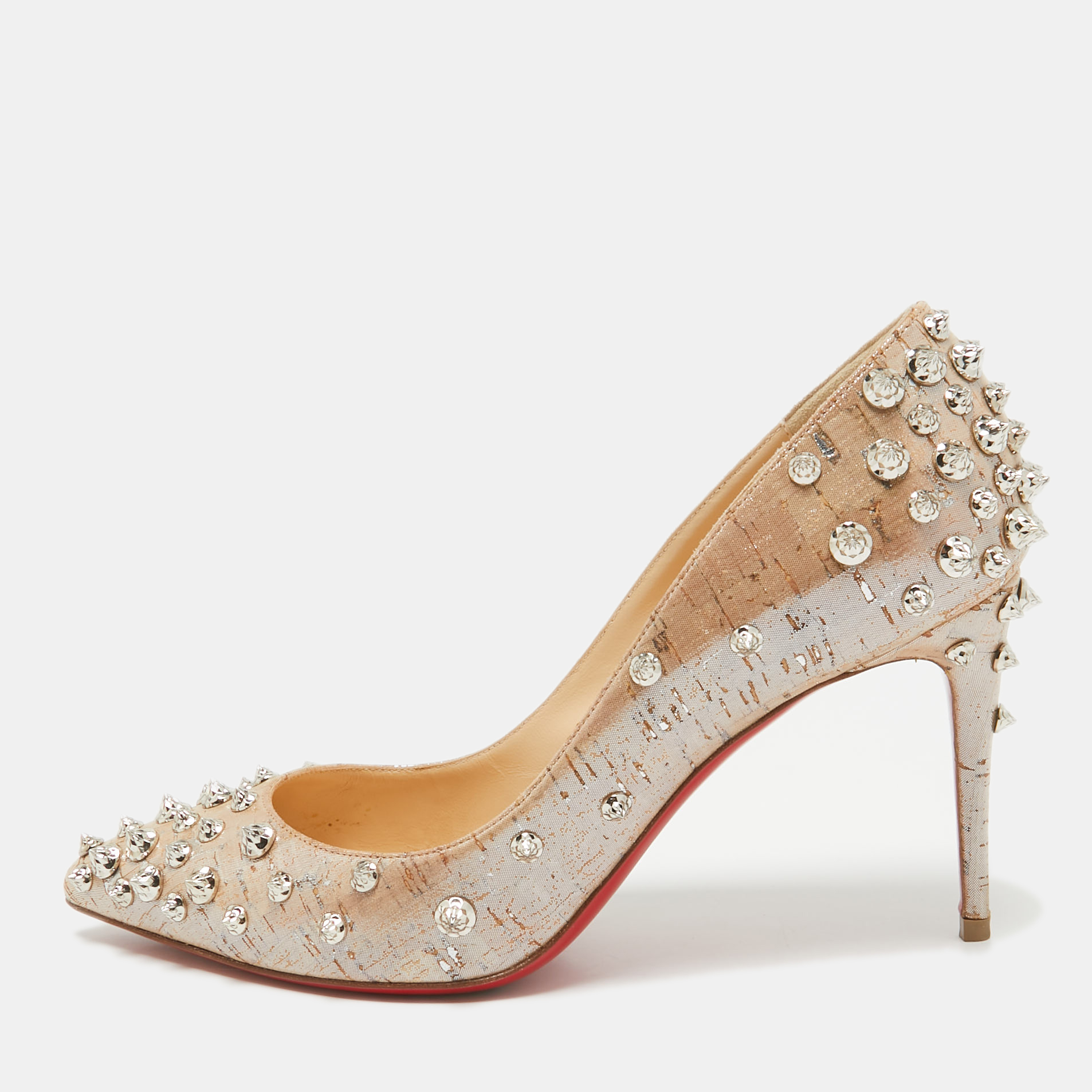 

Christian Louboutin Beige Cork Print Fabric Aimantaclou Pumps Size