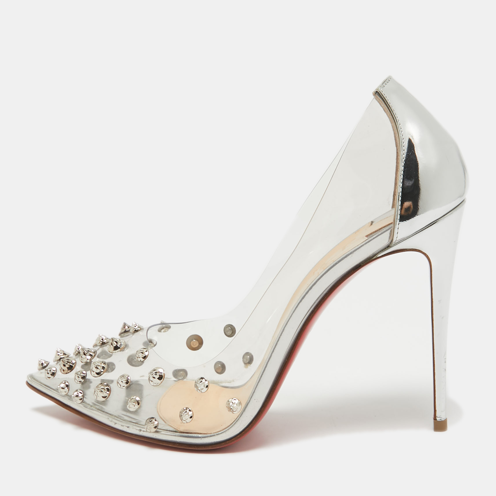 

Christian Louboutin Silver PVC and Leather Collaclou Spikes Pumps Size