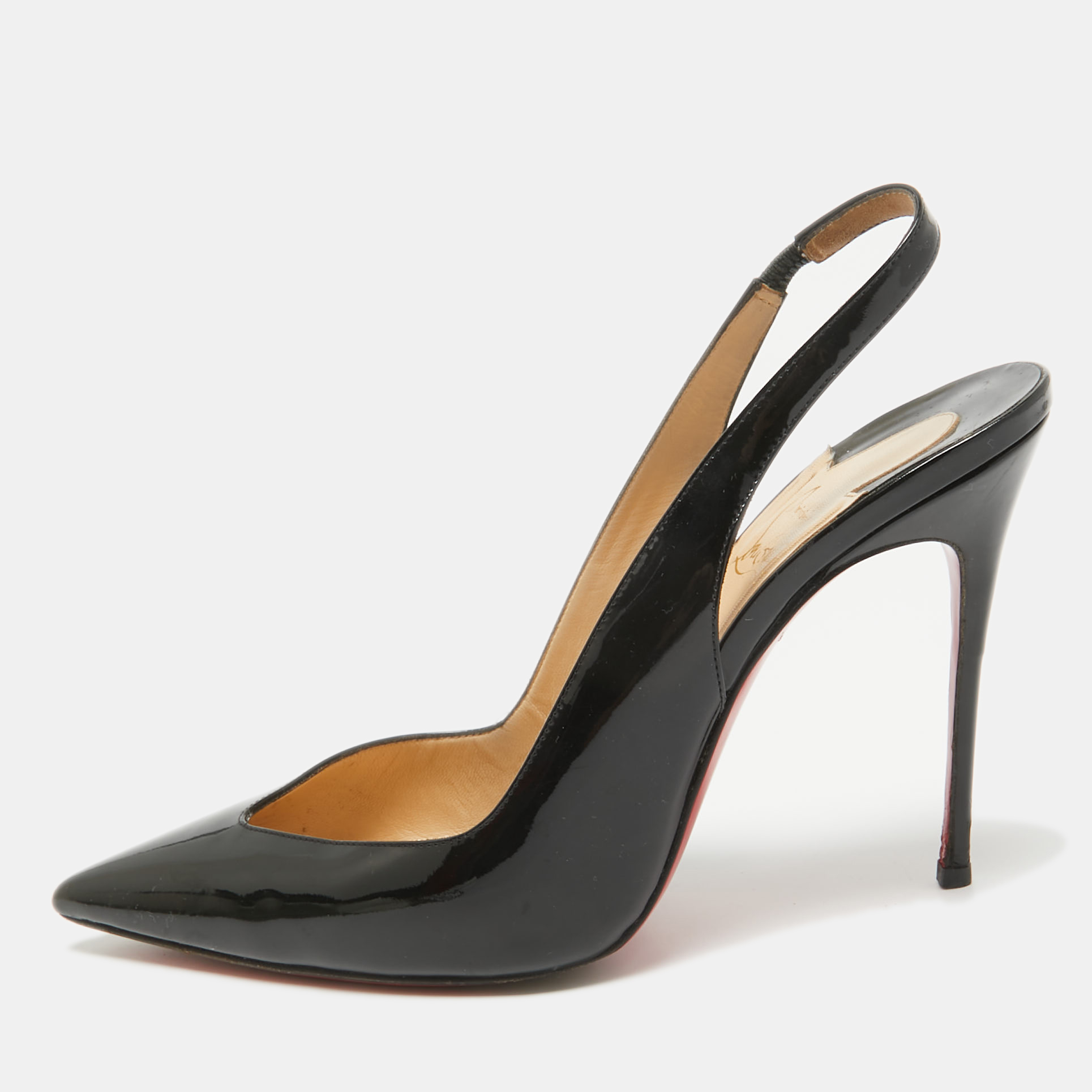 

Christian Louboutin Black Patent Leather Fleuve Slingback Pumps Size