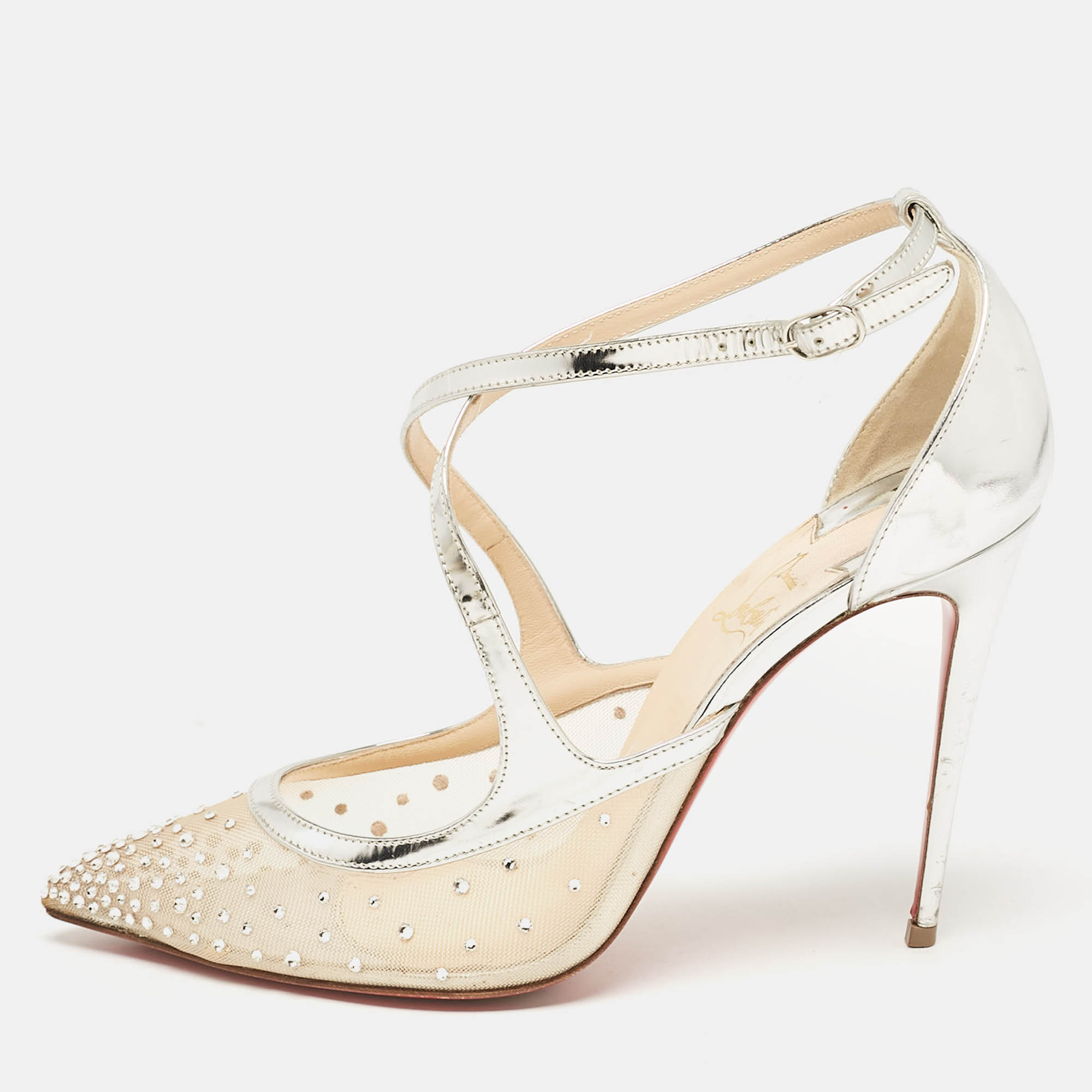 

Christian Louboutin Silver Leather and Mesh Twistissima Strass Pumps Size