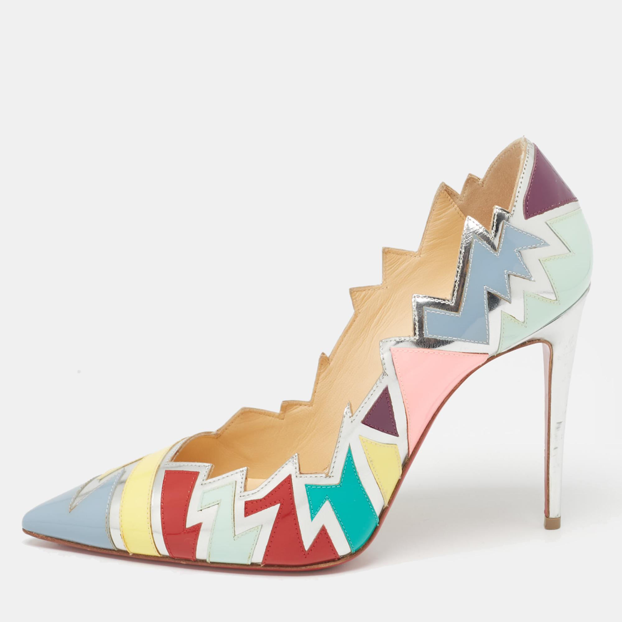 

Christian Louboutin Multicolor Patent Leather Explotek Zig-Zag Pumps Size