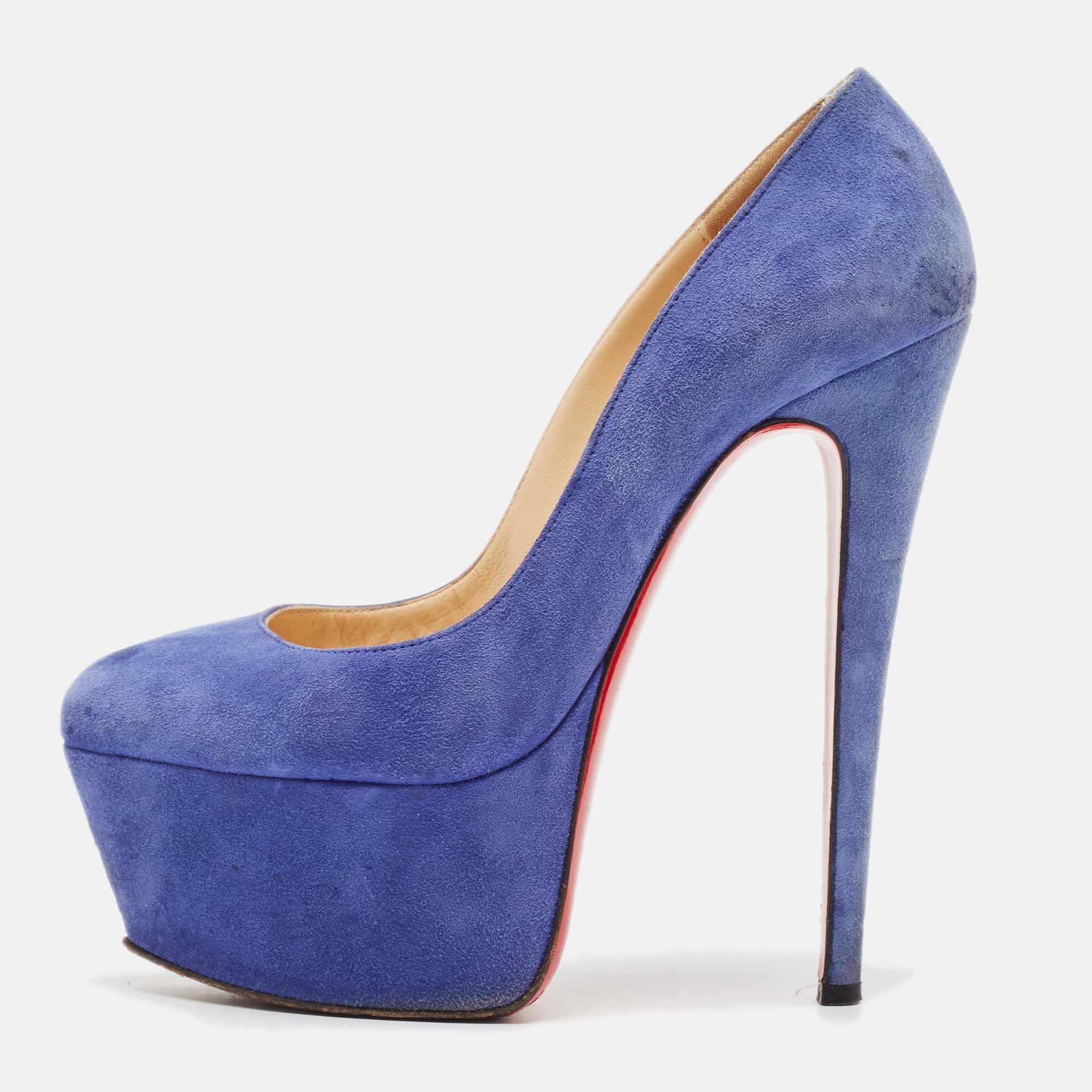 

Christian Louboutin Blue Suede Victoria Platform Pumps Size