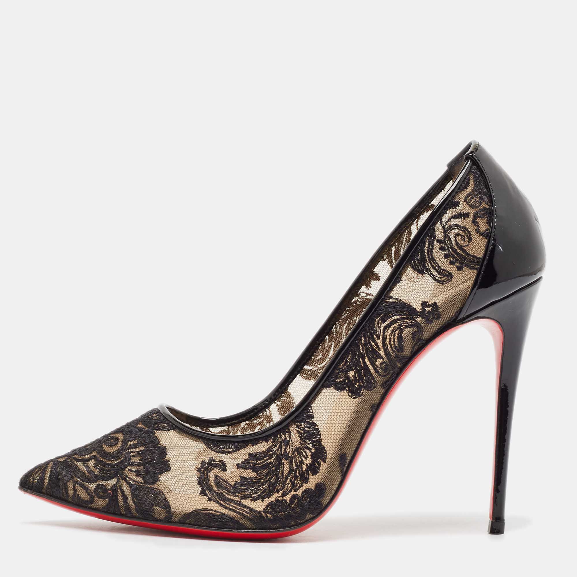 

Christian Louboutin Black Patent and Follies Lace Pumps Size