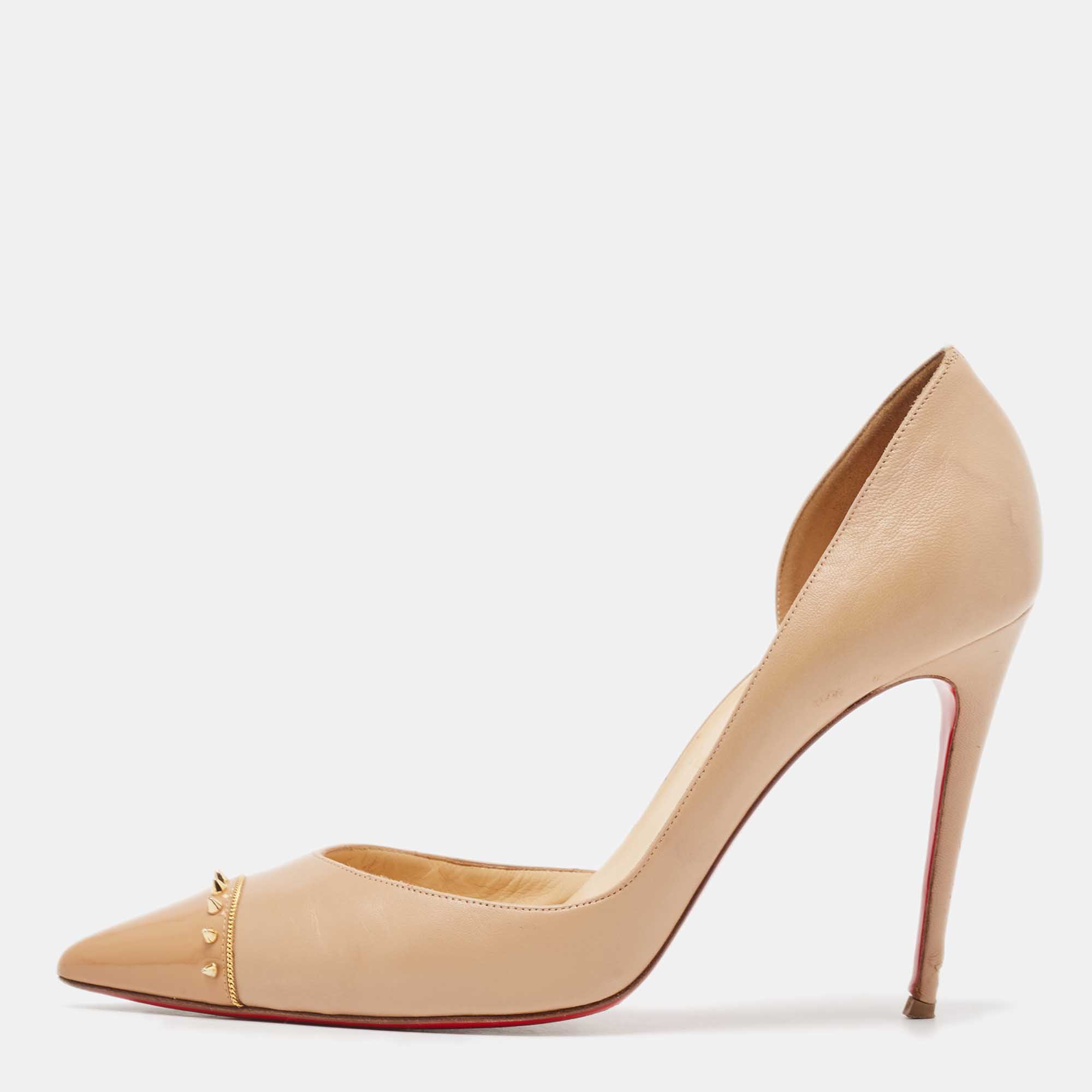 

Christian Louboutin Beige Leather and Patent Culturella Pumps Size