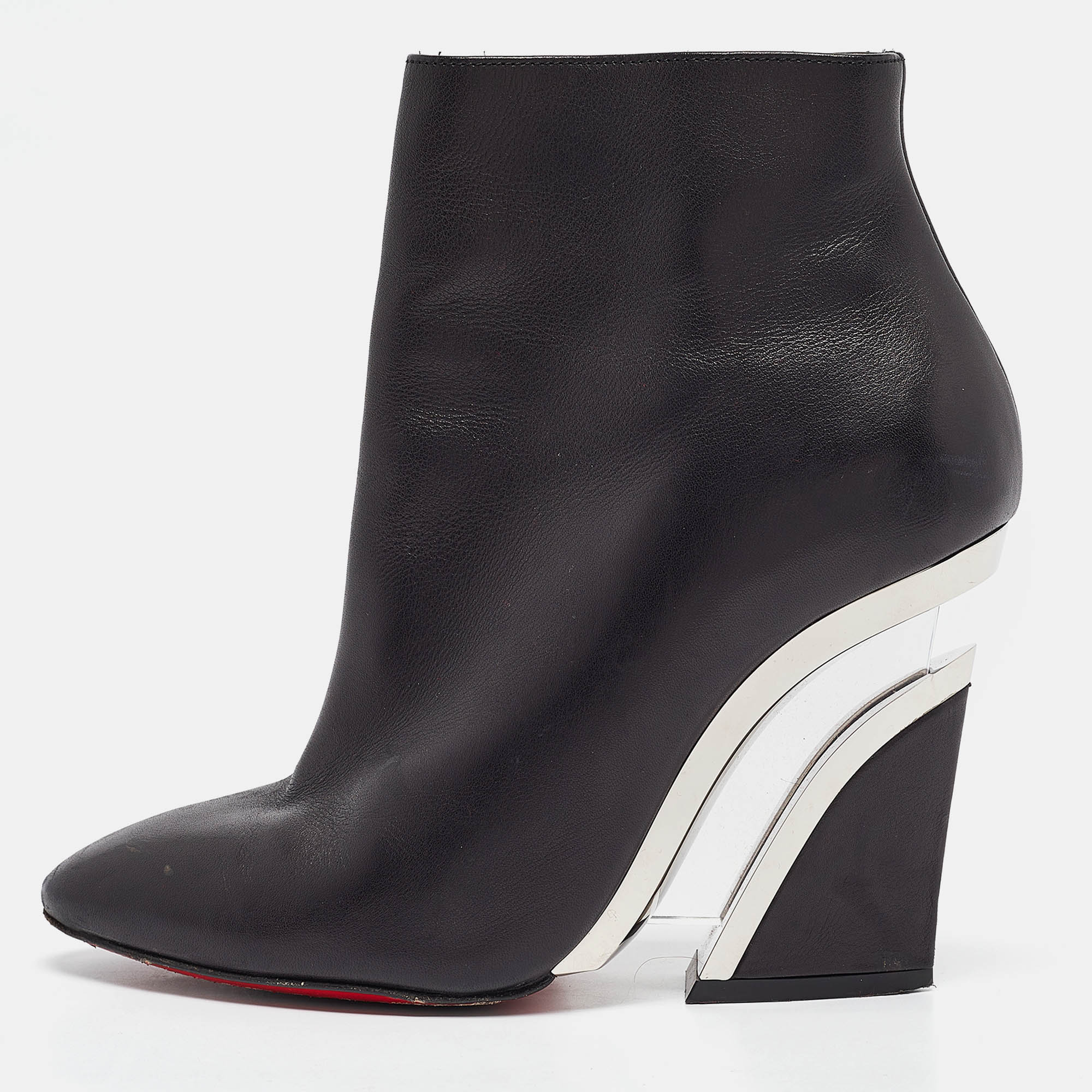 

Christian Louboutin Black Leather Levitibootie Ankle Length Wedge Boots Size