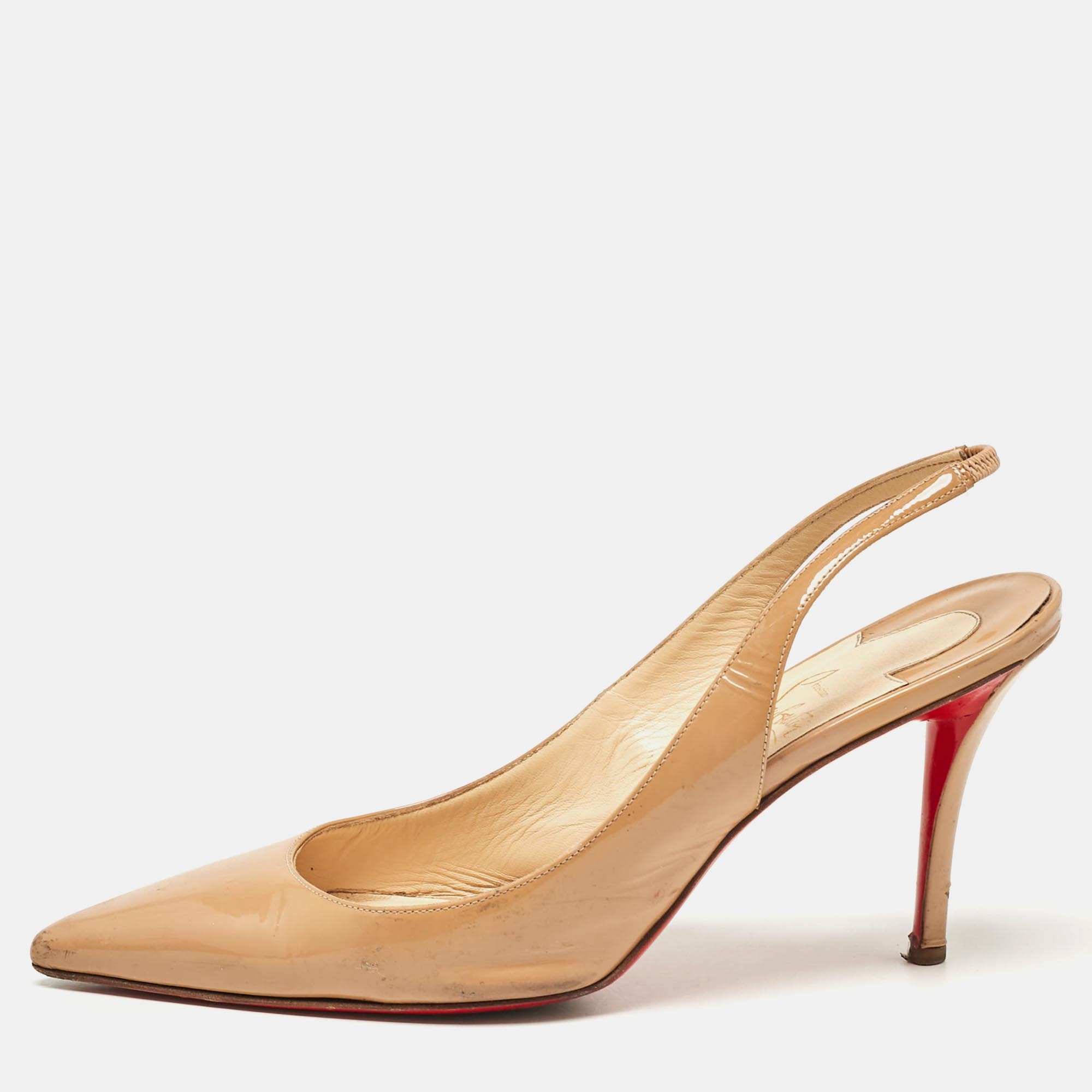 

Christian Louboutin Beige Patent Leather Kate Slingback Pumps Size