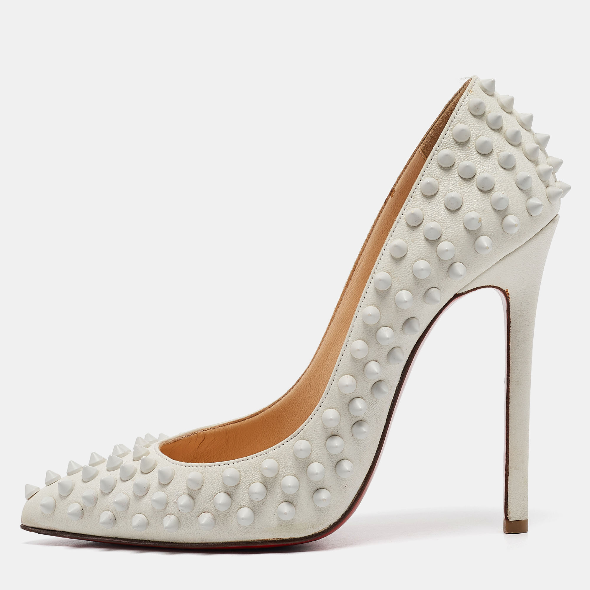 

Christian Louboutin White Leather Pigalle Spikes Pumps Size