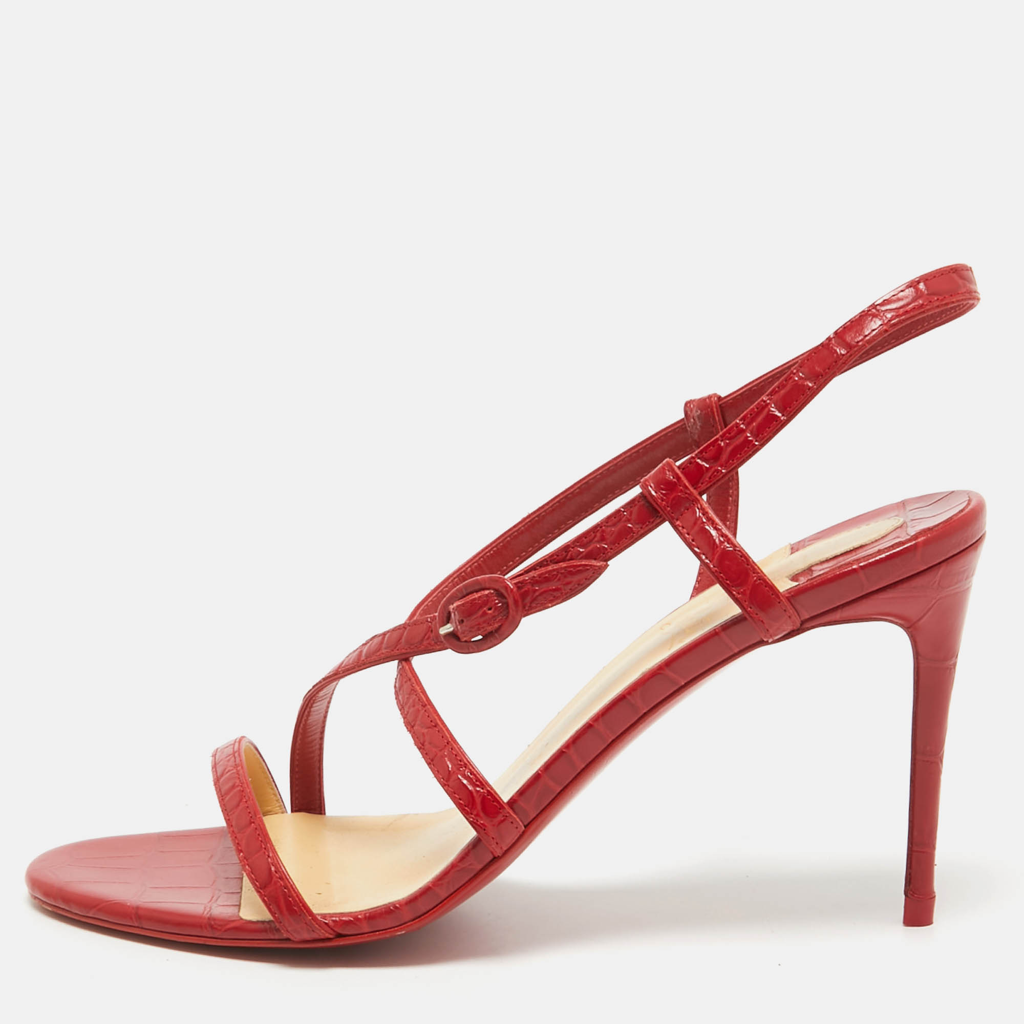 

Christian Louboutin Red Embossed Croc Selima Sandals Size