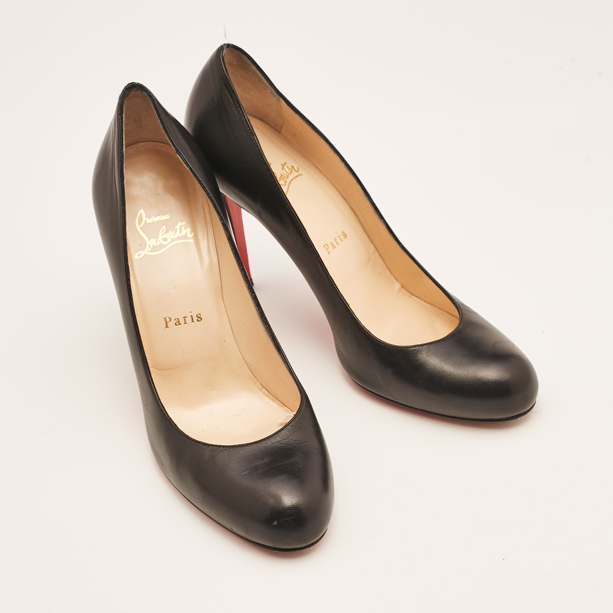 Christian Louboutin Black Leather Simple Pumps Size 38.5 