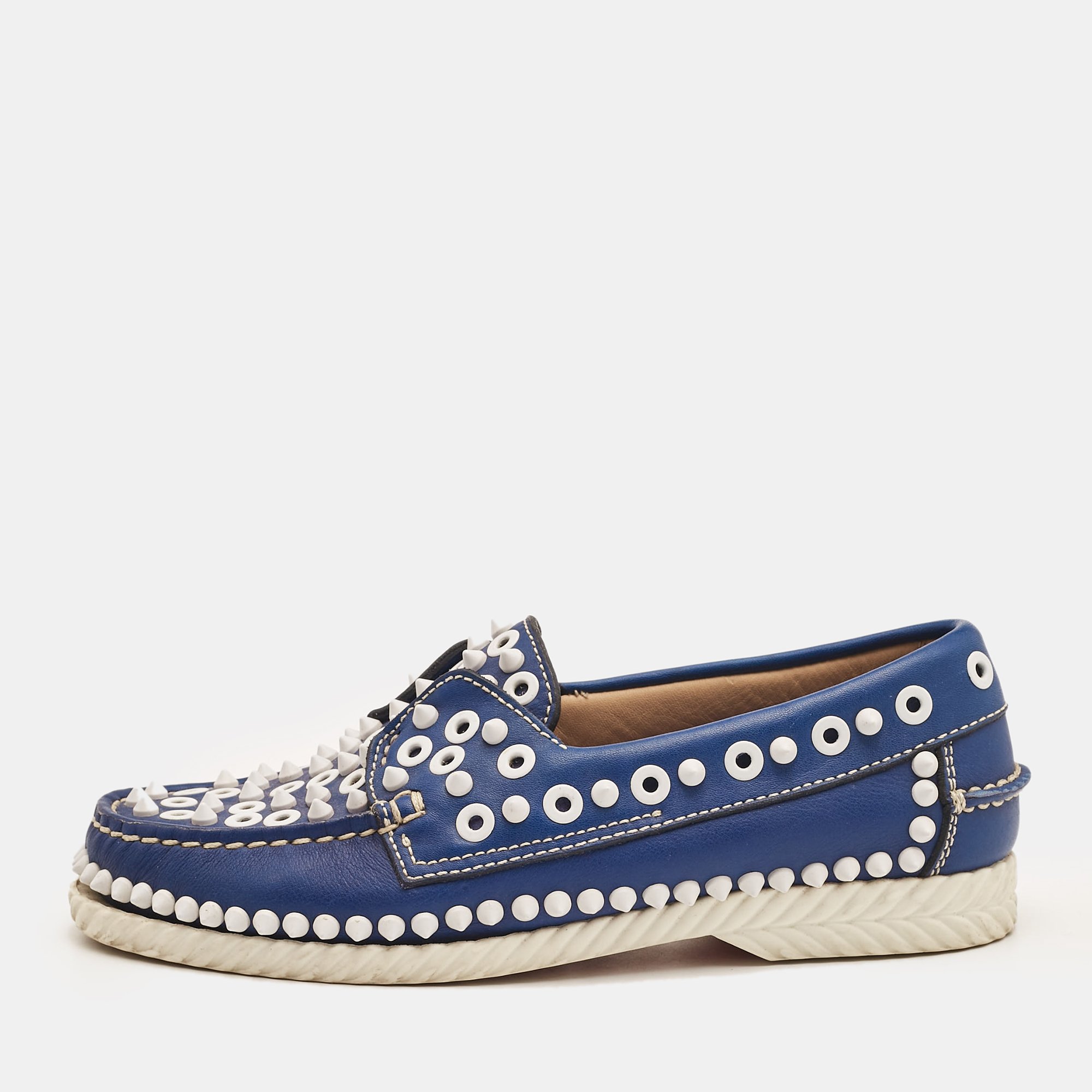 

Christian Louboutin Blue Leather Yacht Spikes Loafers Size