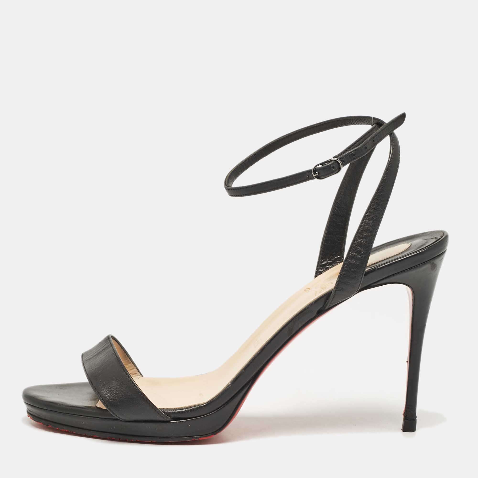 

Christian Louboutin Black Leather Loubigirl Ankle Strap Sandals Size