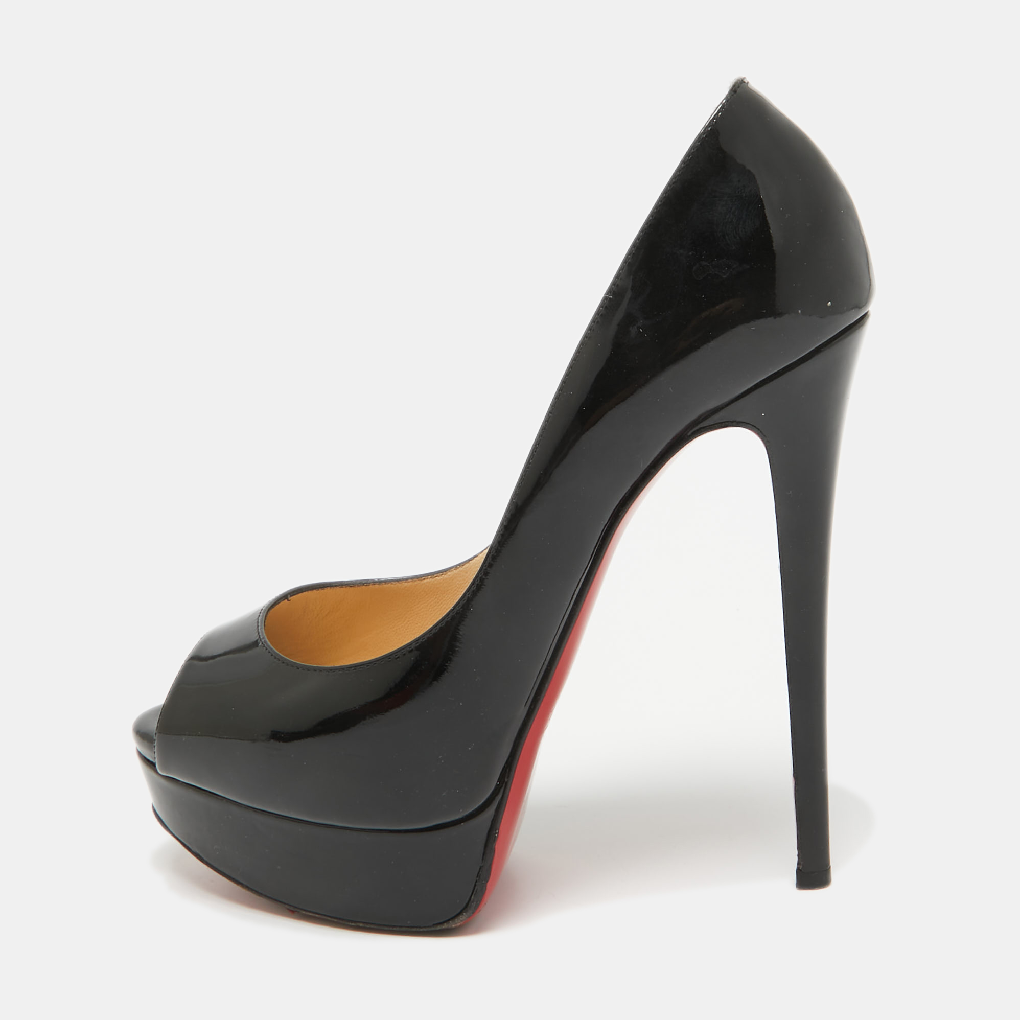 

Christian Louboutin Black Patent Leather Lady Peep Peep Toe Pumps Size