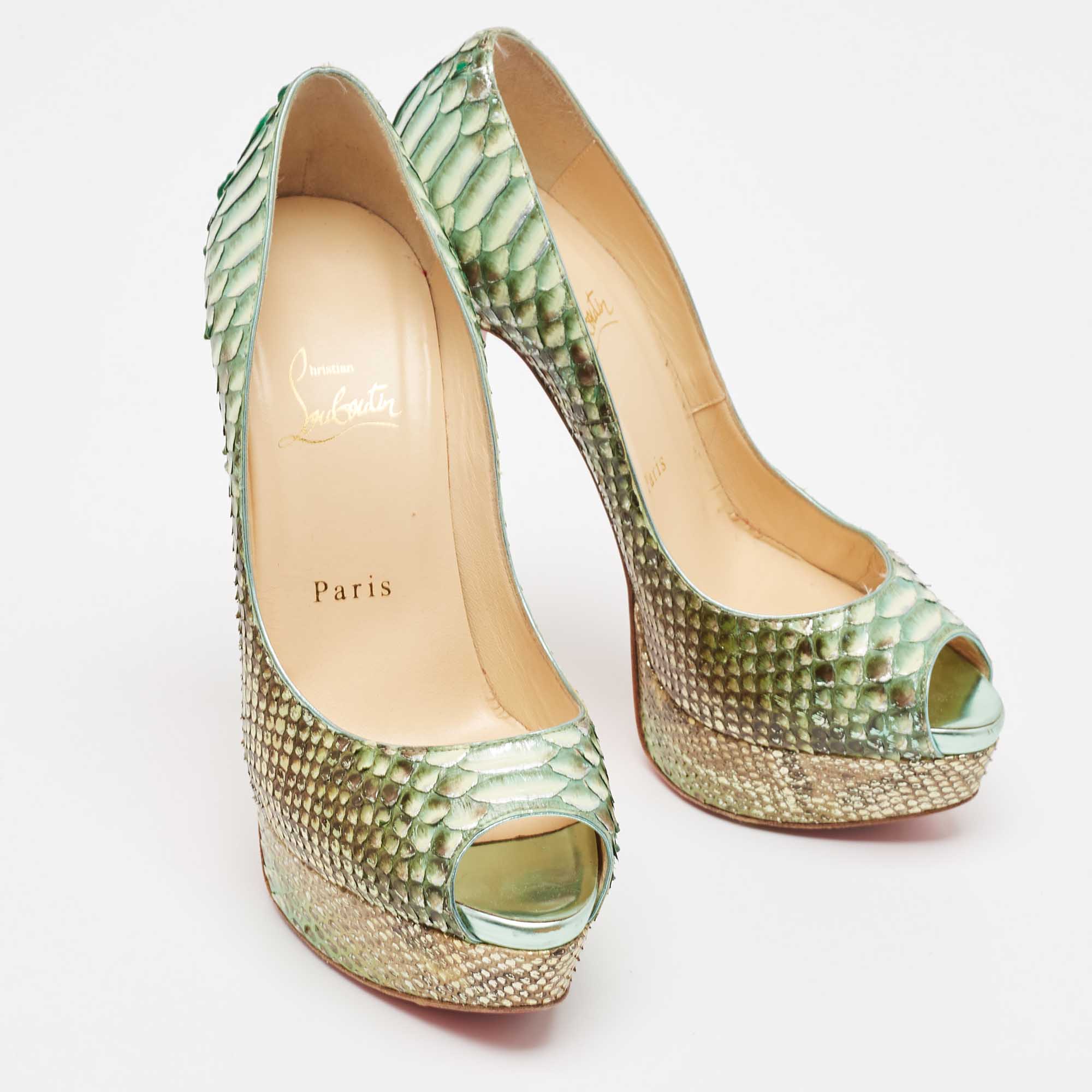 Christian Louboutin Two Tone Python Lady Peep Pumps Size 37 