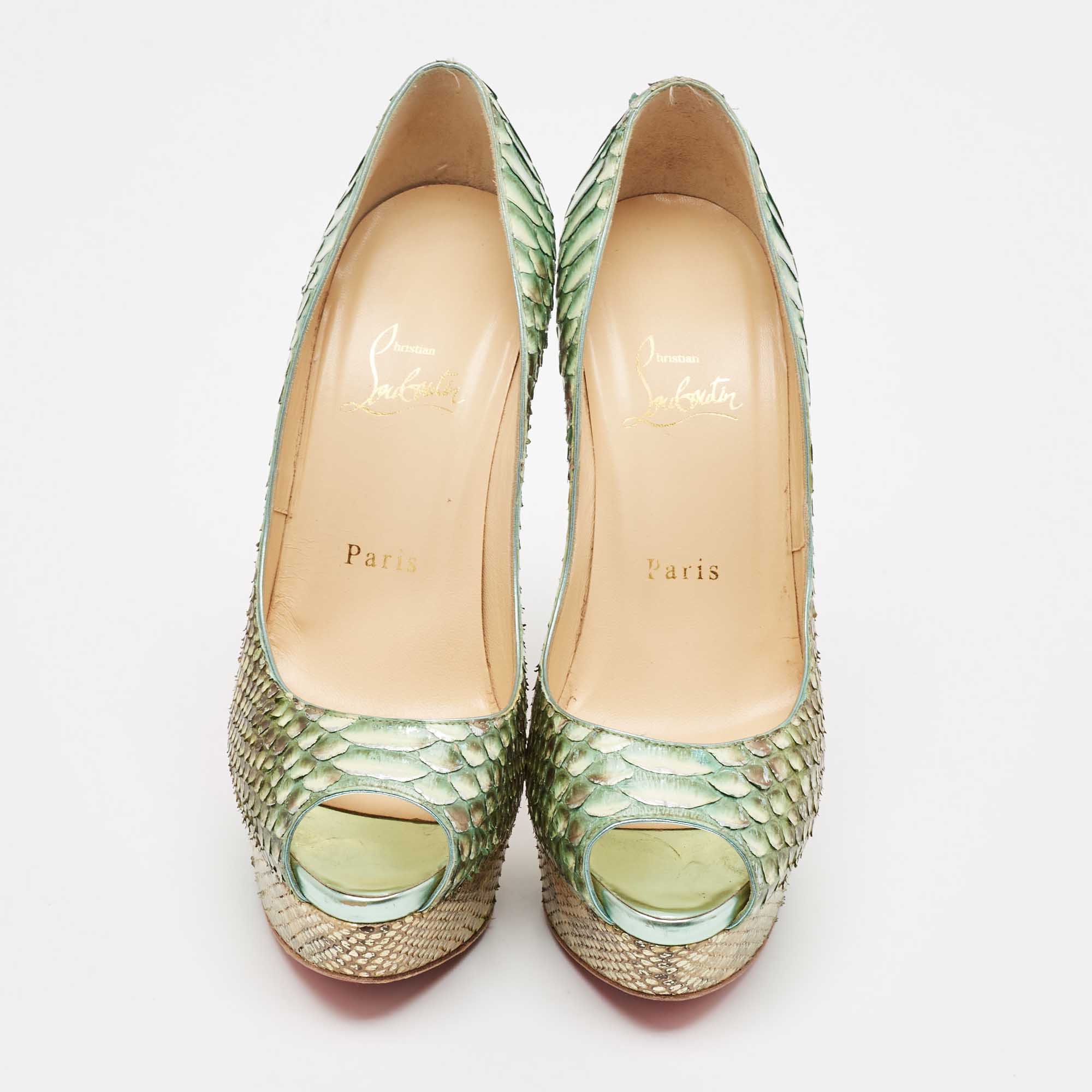 Christian Louboutin Two Tone Python Lady Peep Pumps Size 37 