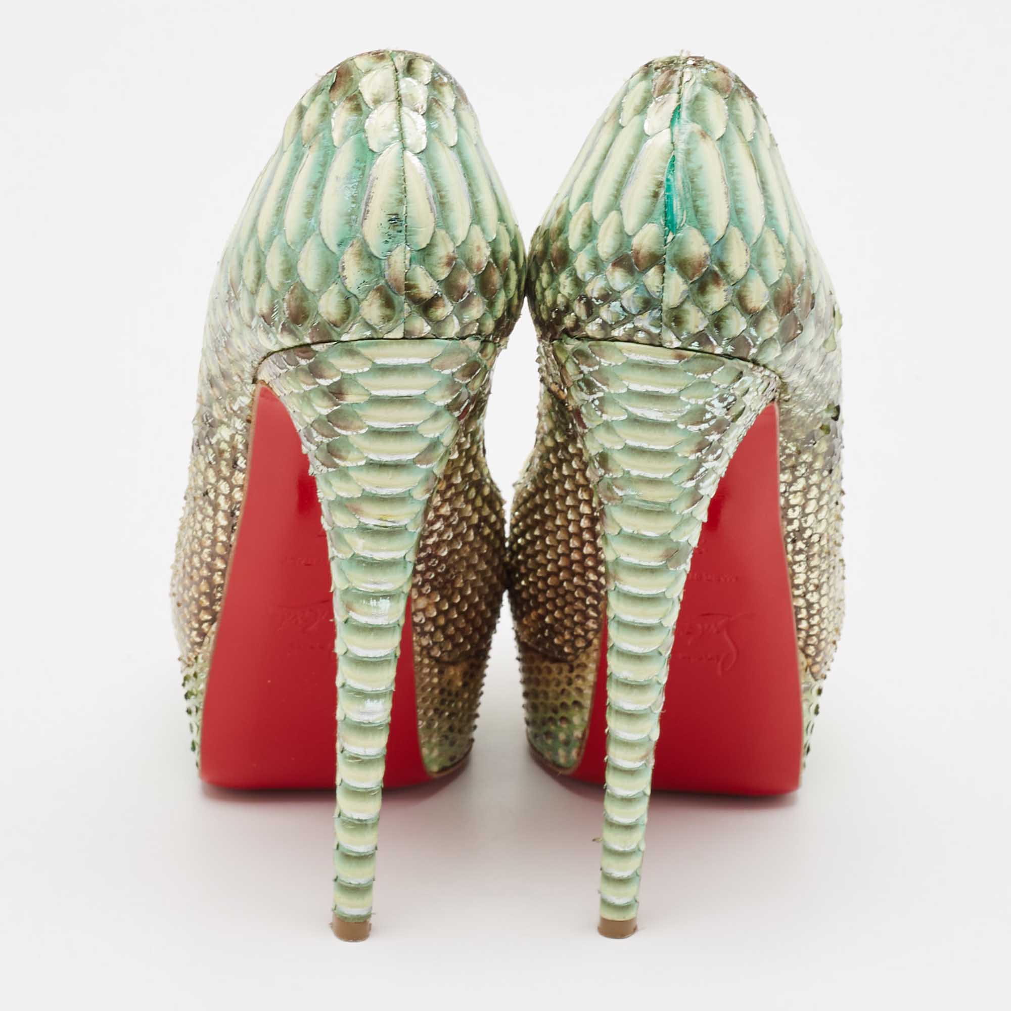 Christian Louboutin Two Tone Python Lady Peep Pumps Size 37 