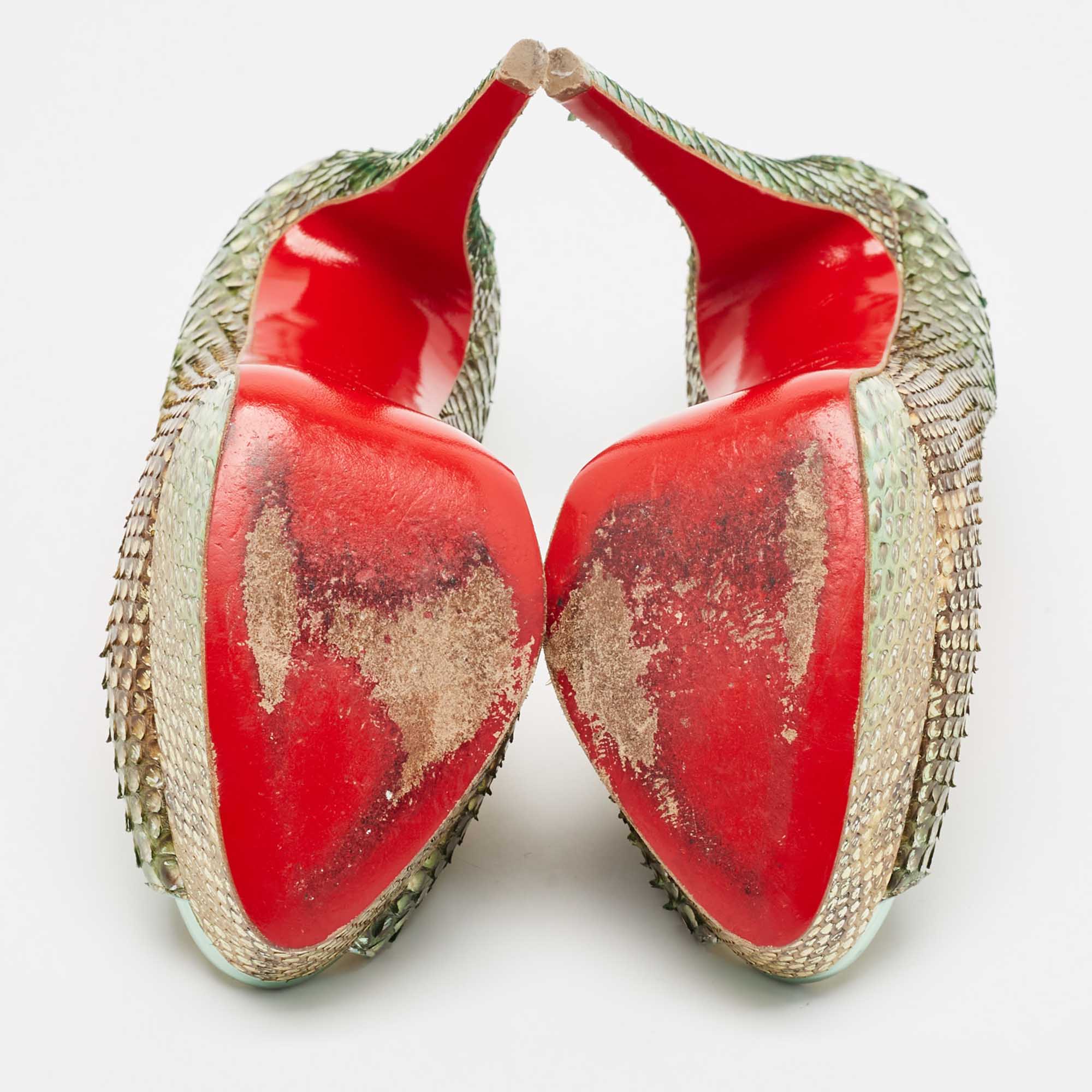 Christian Louboutin Two Tone Python Lady Peep Pumps Size 37 