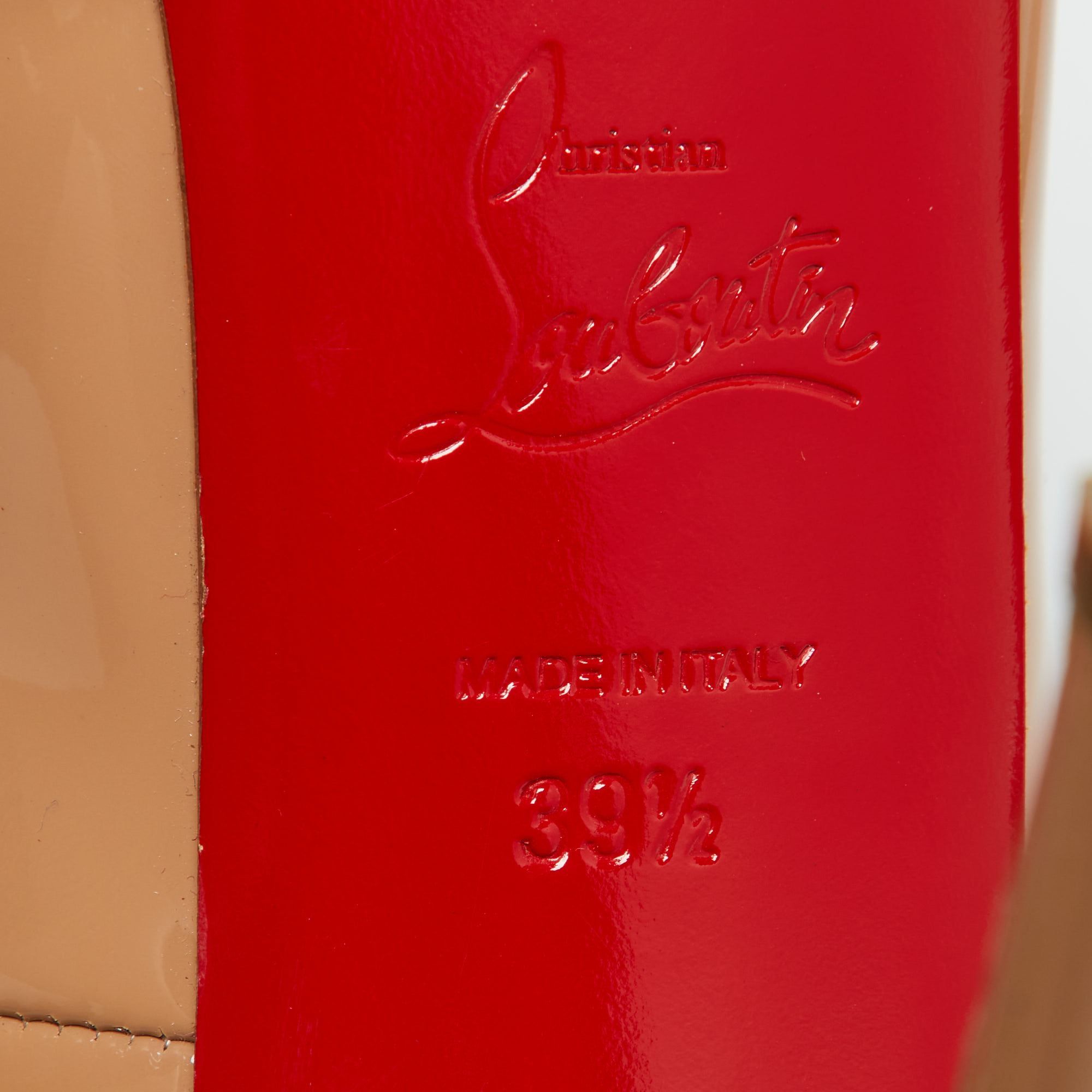 Christian Louboutin Beige Patent Leather Lady Peep Peep Toe Pumps Size 39.5 