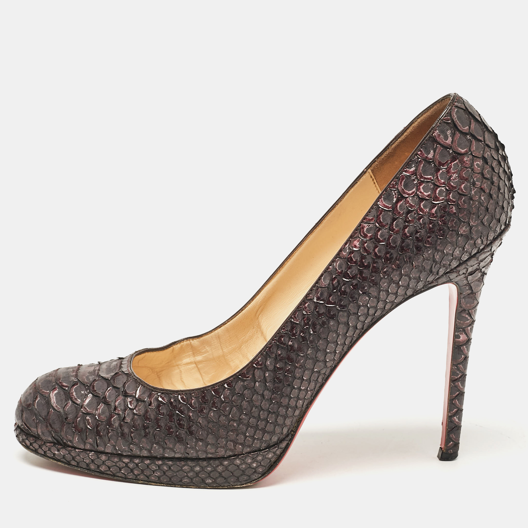 

Christian Louboutin Brown Python Leather New Simple Platform Pumps Size